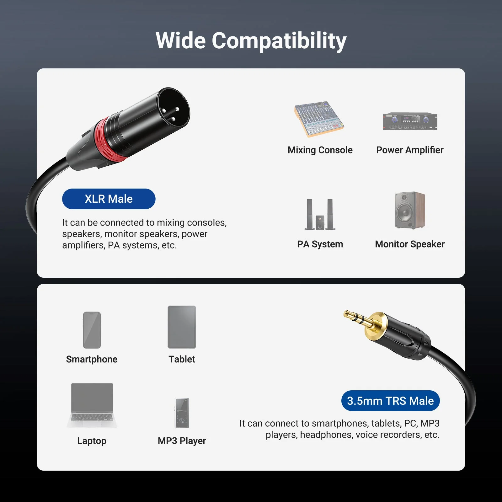 NEEWER 3.5mm 1/8 Inch TRS AUX to Dual XLR Breakout Cable - Image 3