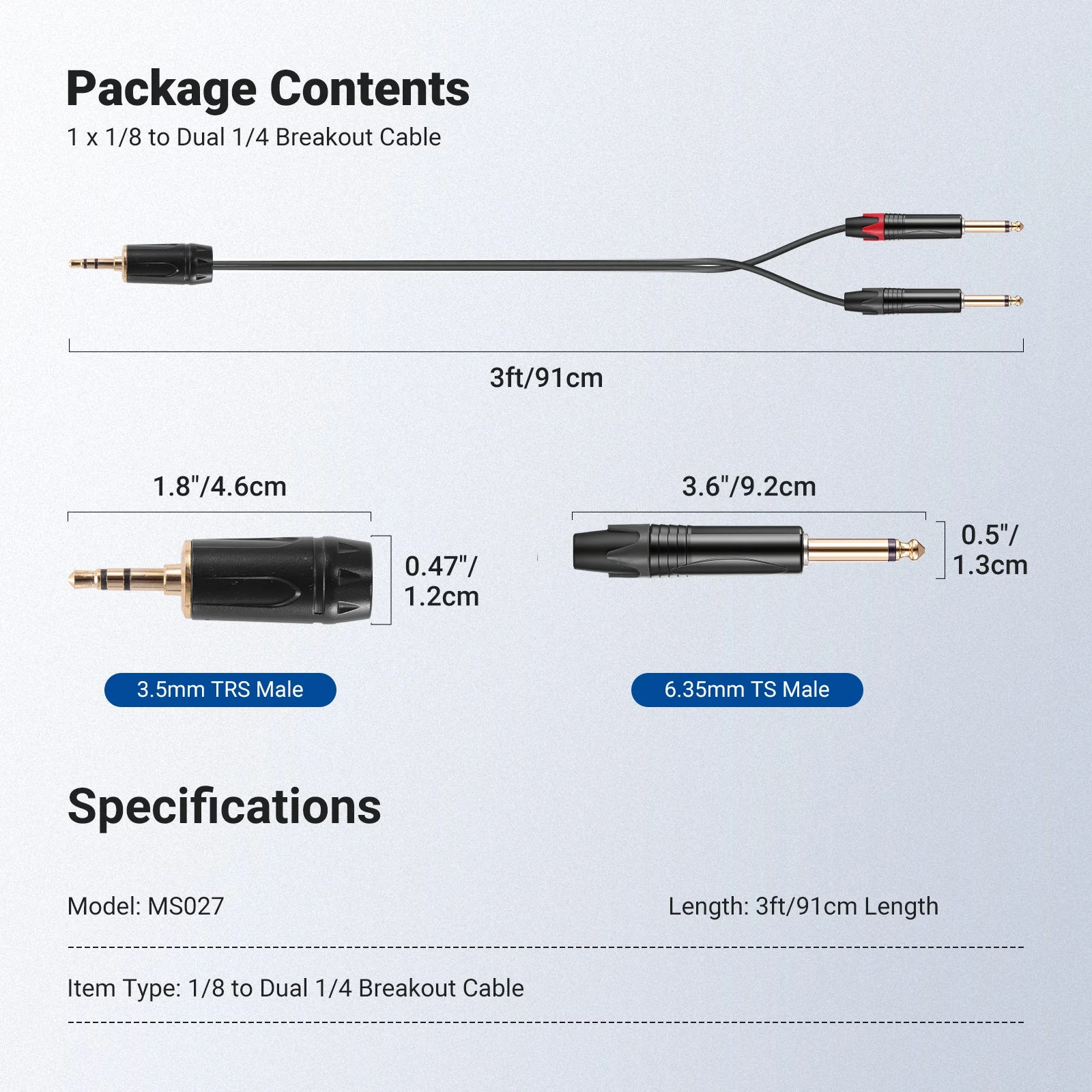 NEEWER 3.5mm 1/8 TRS to 1/4 Dual 6.35mm TS Breakout Cable - Image 7