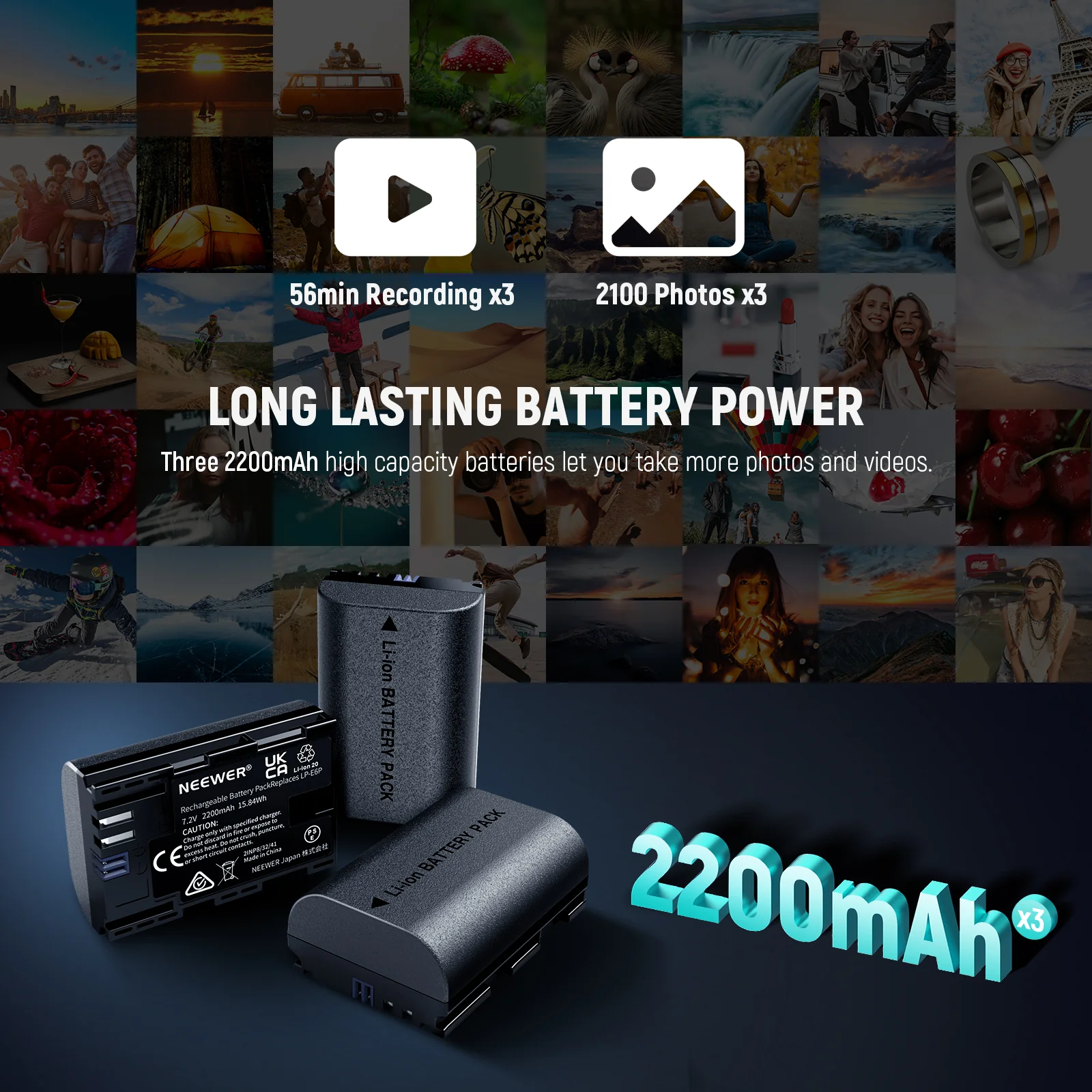 NEEWER 3 Pack 2200mAh LP-E6P/LP-E6NH Replacement Batteries For Canon - Image 2