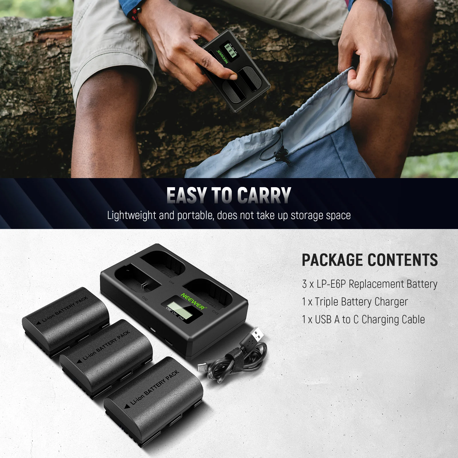 NEEWER 3 Pack 2200mAh LP-E6P/LP-E6NH Replacement Batteries For Canon - Image 9