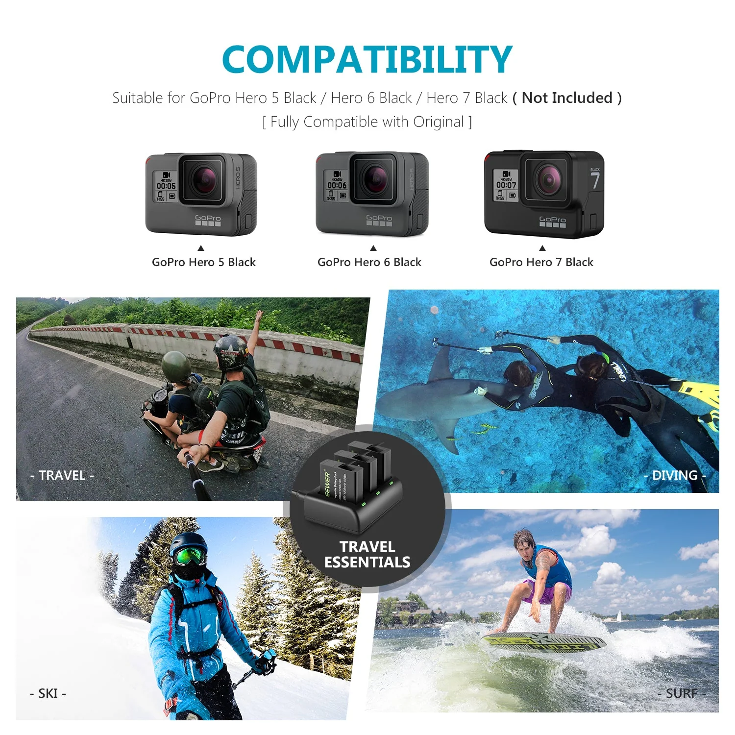 NEEWER 3-Pack Battery and Charger Compatible with Gopro Hero 5/6/7 - Image 4