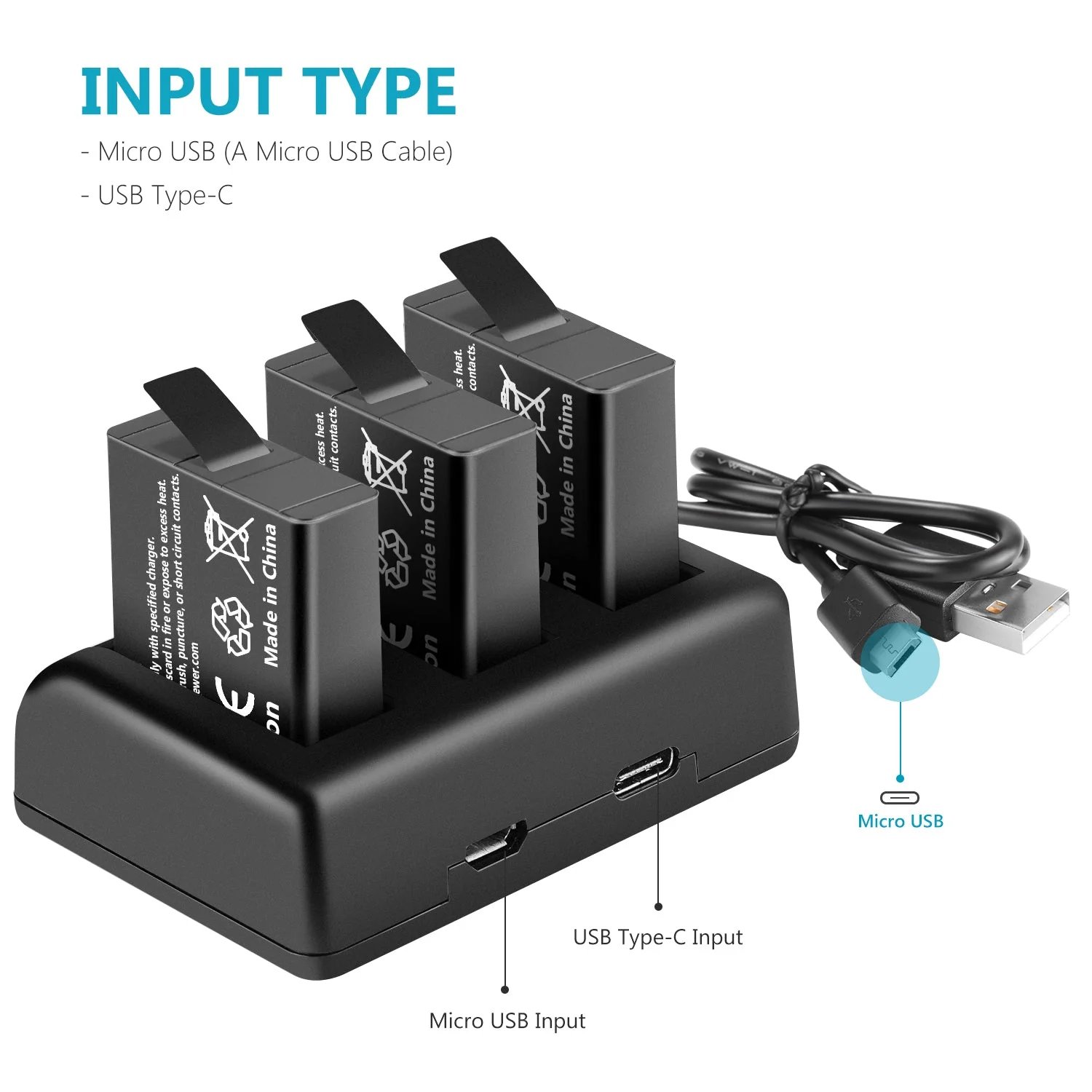 NEEWER 3-Pack Battery and Charger Compatible with Gopro Hero 5/6/7 - Image 7