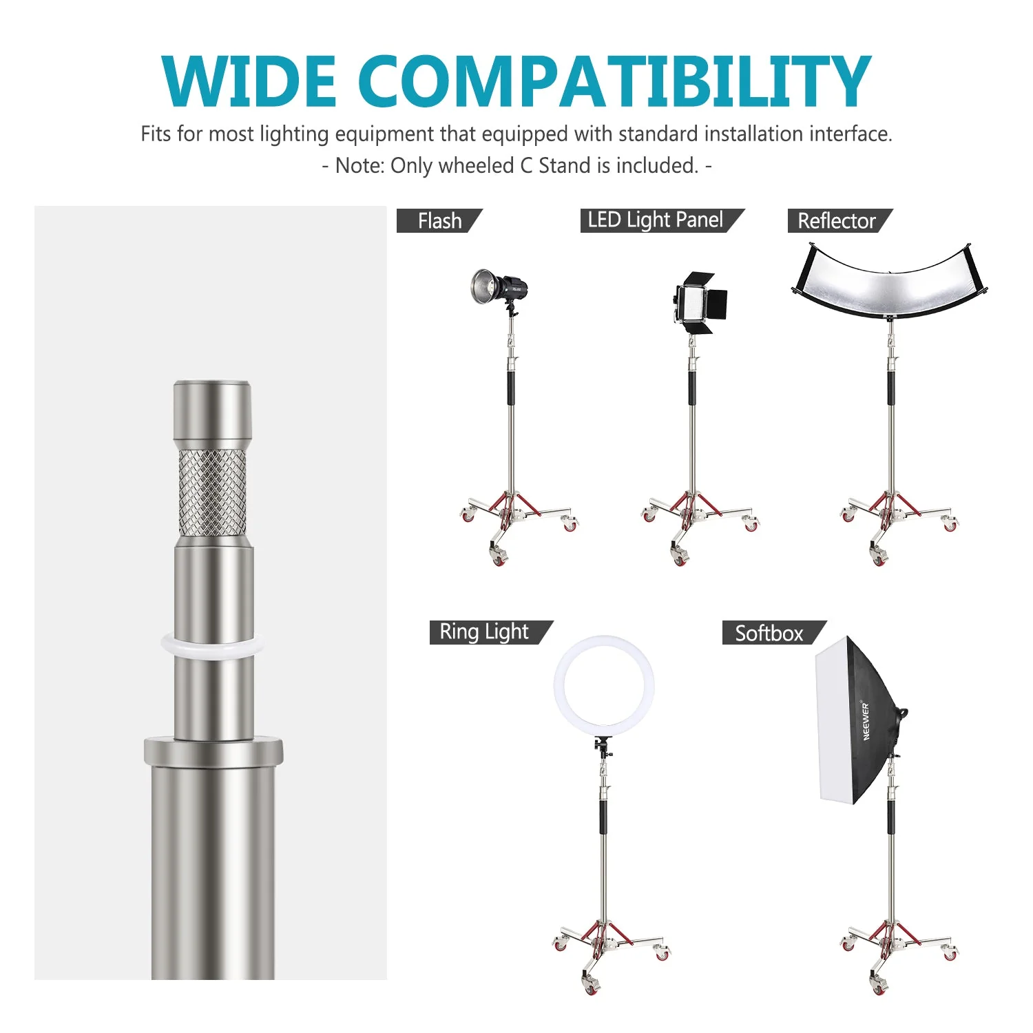 NEEWER 305cm Stainless Steel Heavy Duty Wheeled Light Stand - Image 6