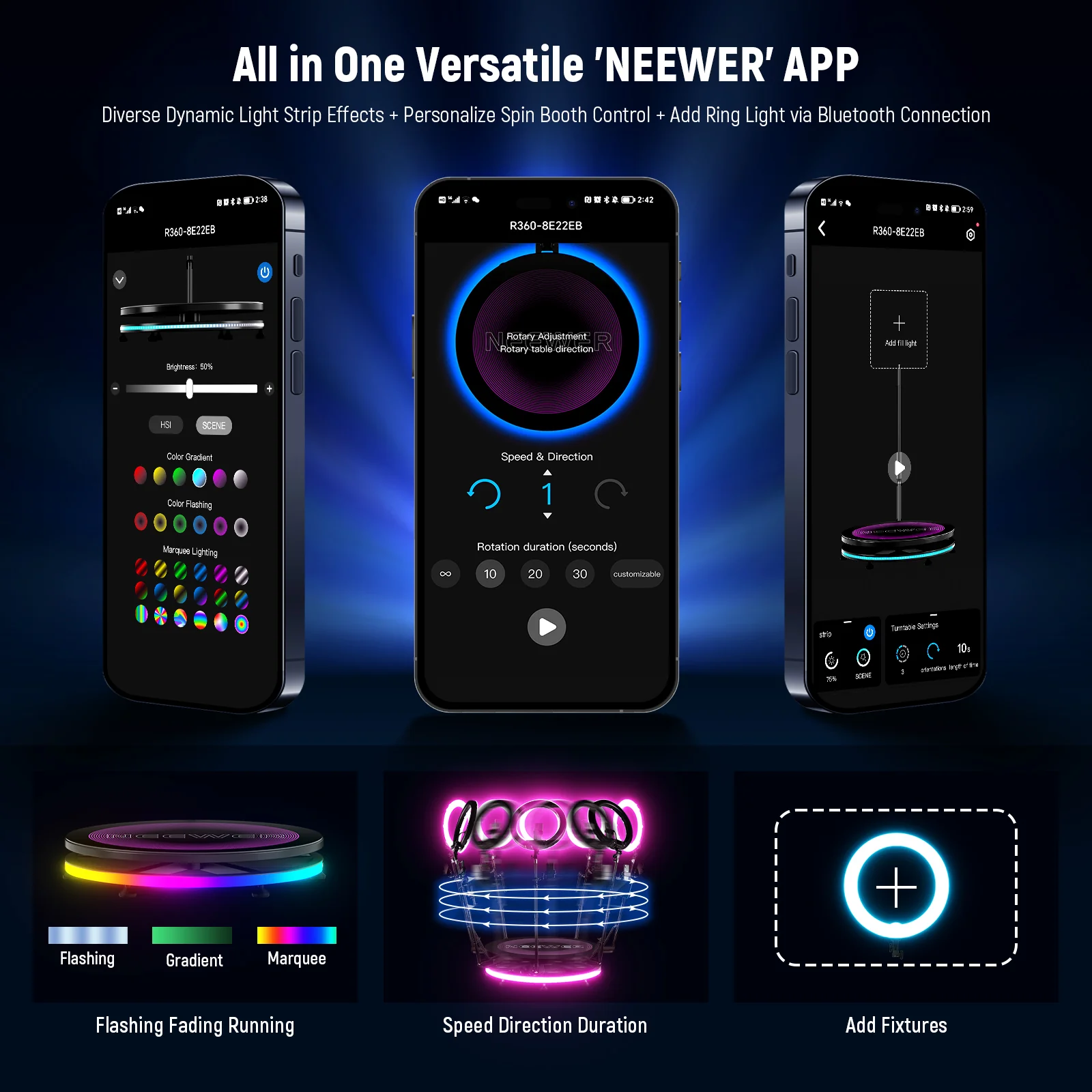NEEWER 39.4"/100cm 360° Panoramic Photo Booth Set with RGB LED Strip - Image 4