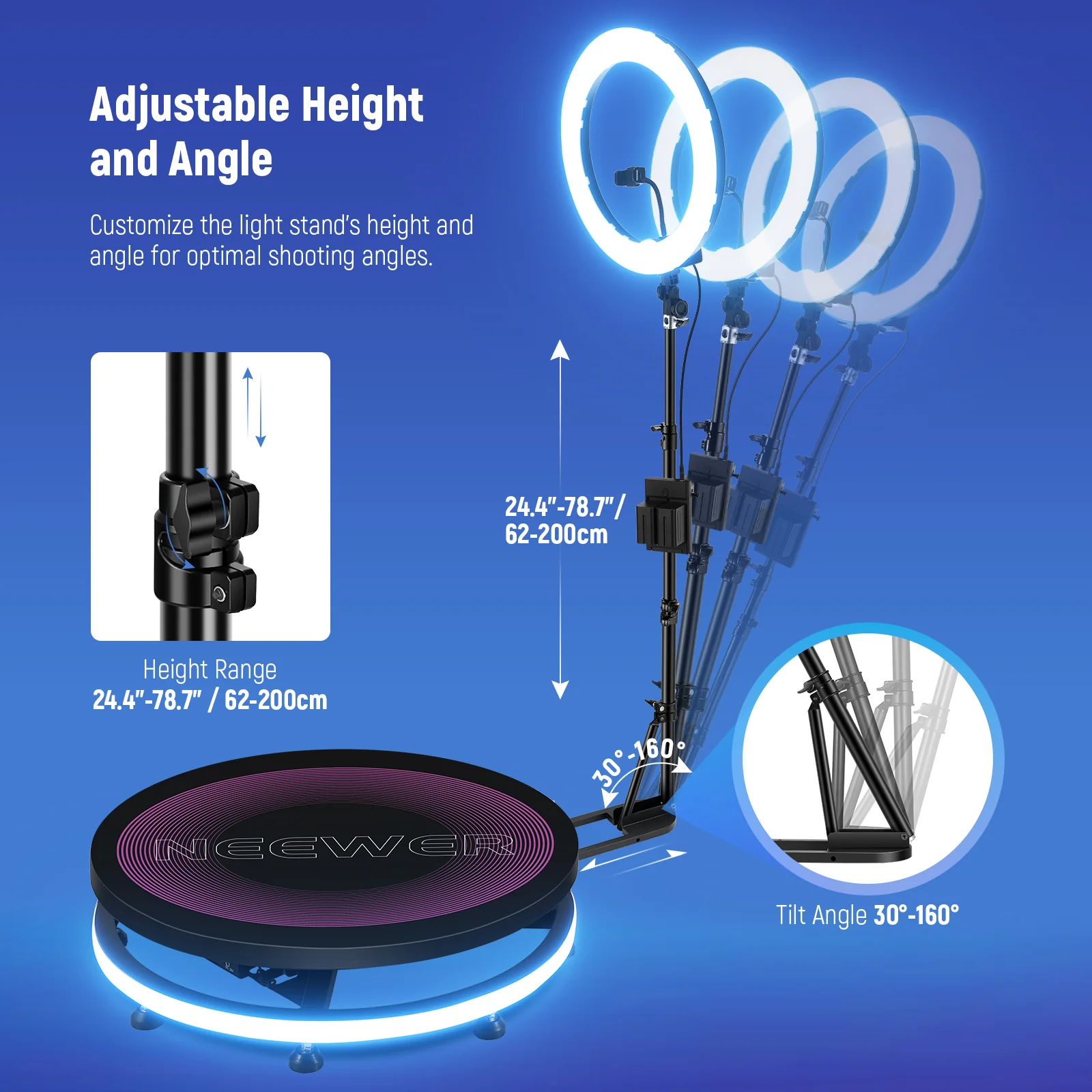 NEEWER 39.4"/100cm 360° Panoramic Photo Booth Set with RGB LED Strip - Image 6