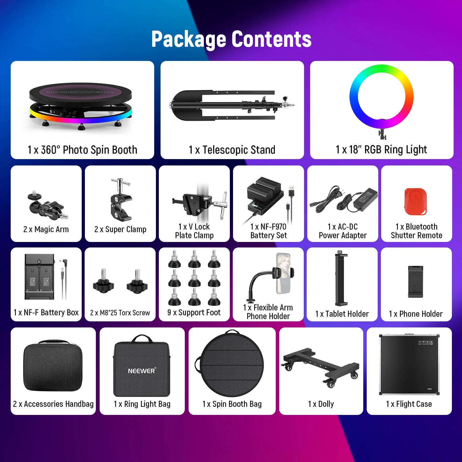 NEEWER 39.4"/100cm 360° Panoramic Photo Booth Set with RGB LED Strip - Image 9