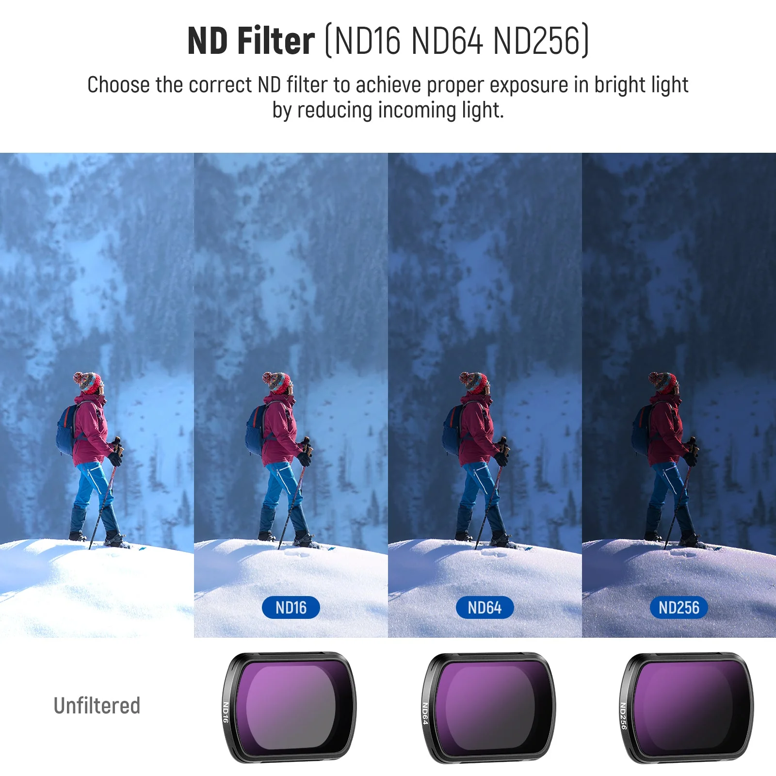 NEEWER FL-42 4 Pack Magnetic ND & Black Diffusion 1/4 Filter Kit for Pocket 3 / Pocket 4 - Image 5