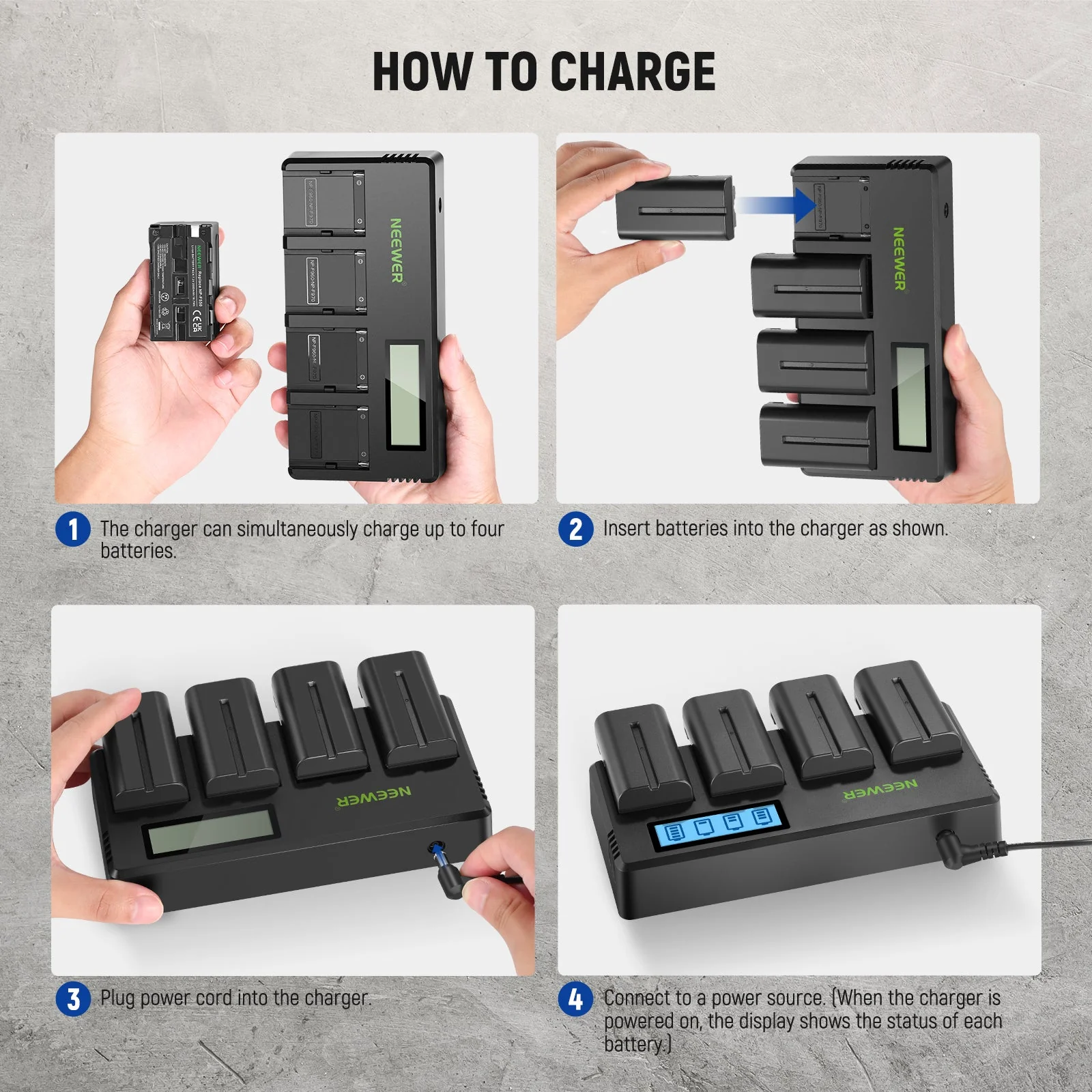NEEWER 4 Pack NP-F550 2600mAh Sony Replacement Battery Set - Image 7