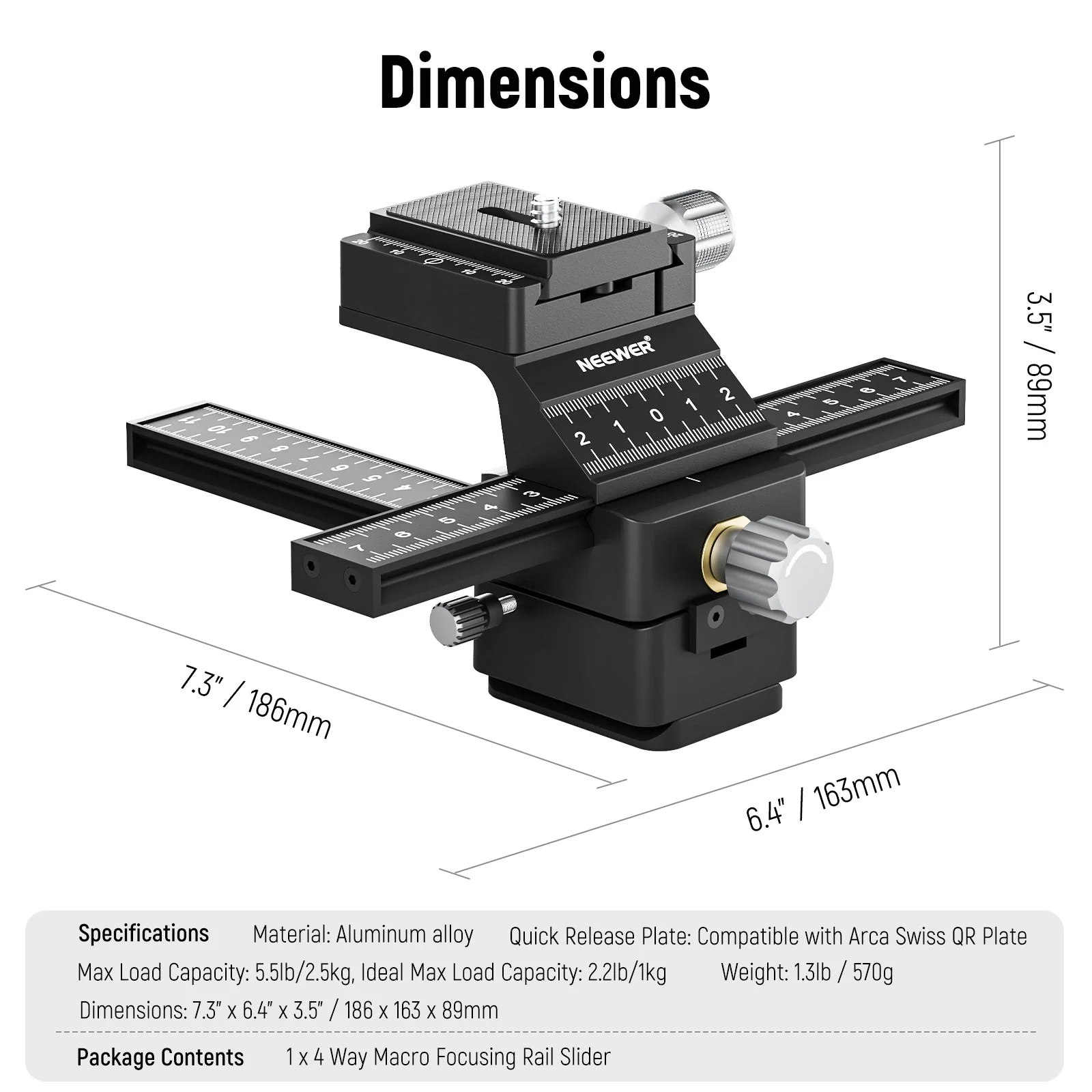 NEEWER 4-Way Macro Focusing Rail Slider - Image 9