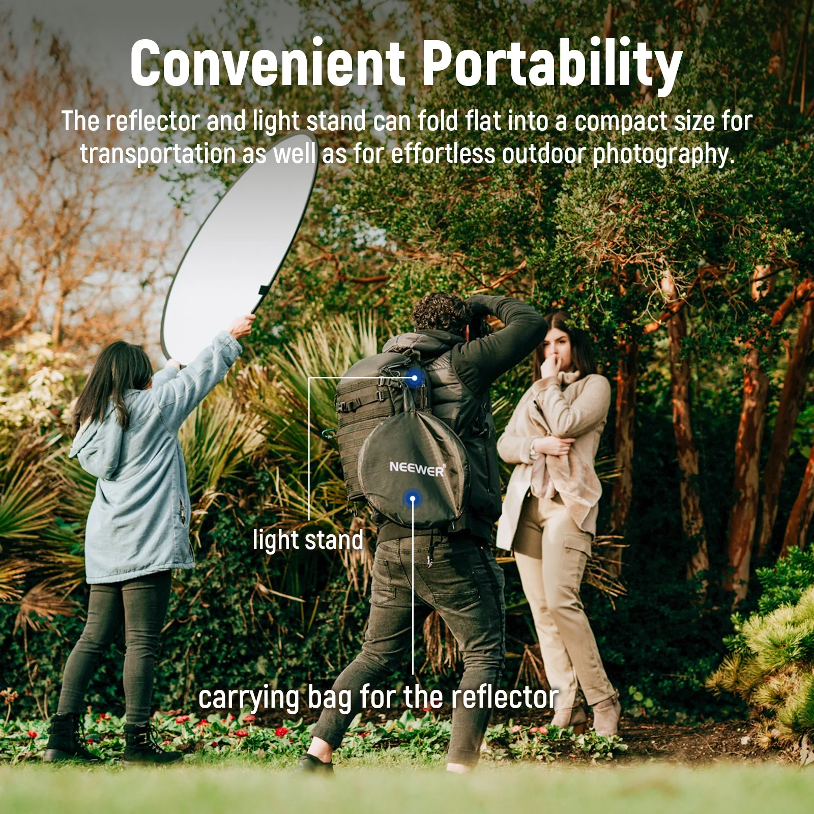 NEEWER 43”/110cm Collapsible Light Reflector with Clamp & Stand - Image 4