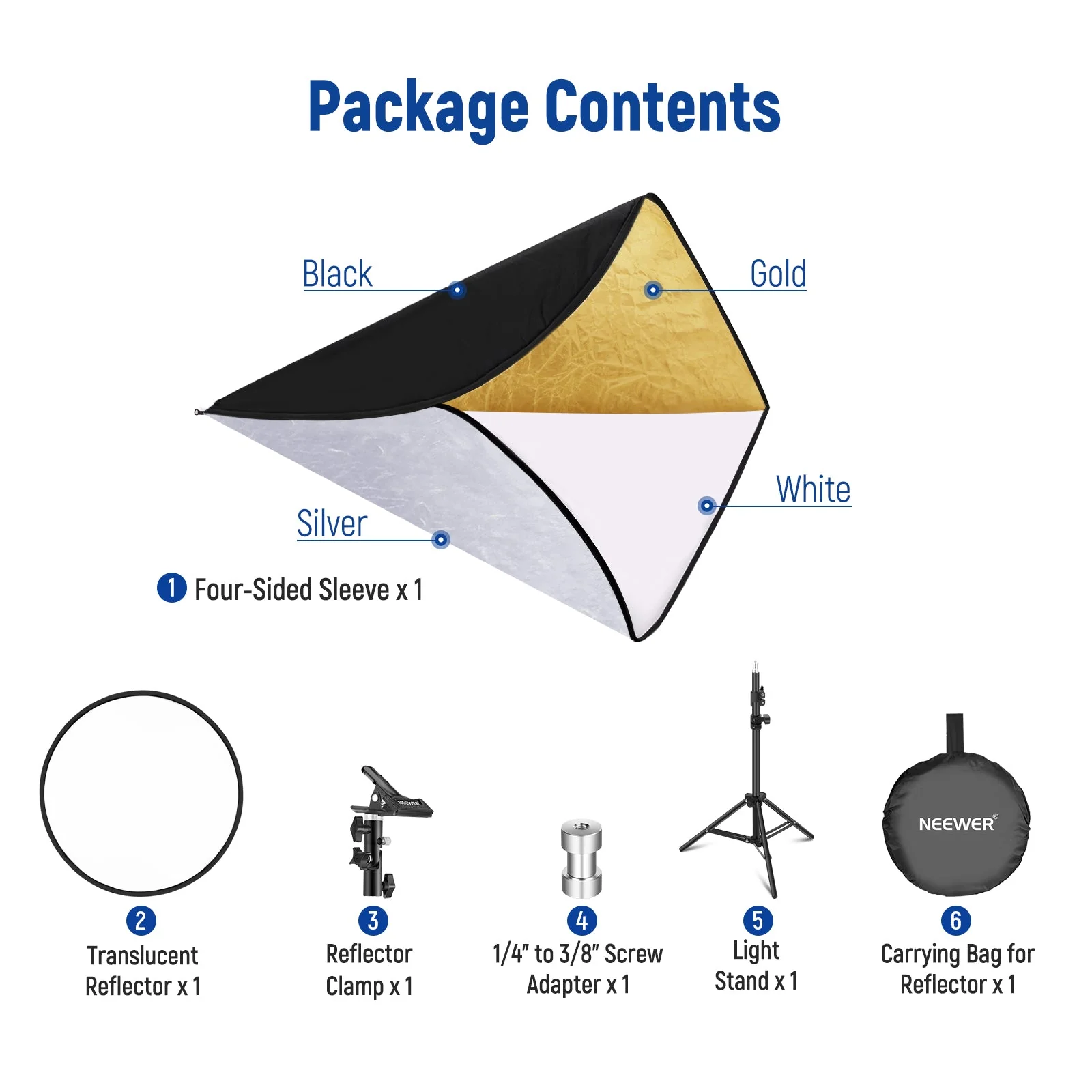 NEEWER 43”/110cm Collapsible Light Reflector with Clamp & Stand - Image 7