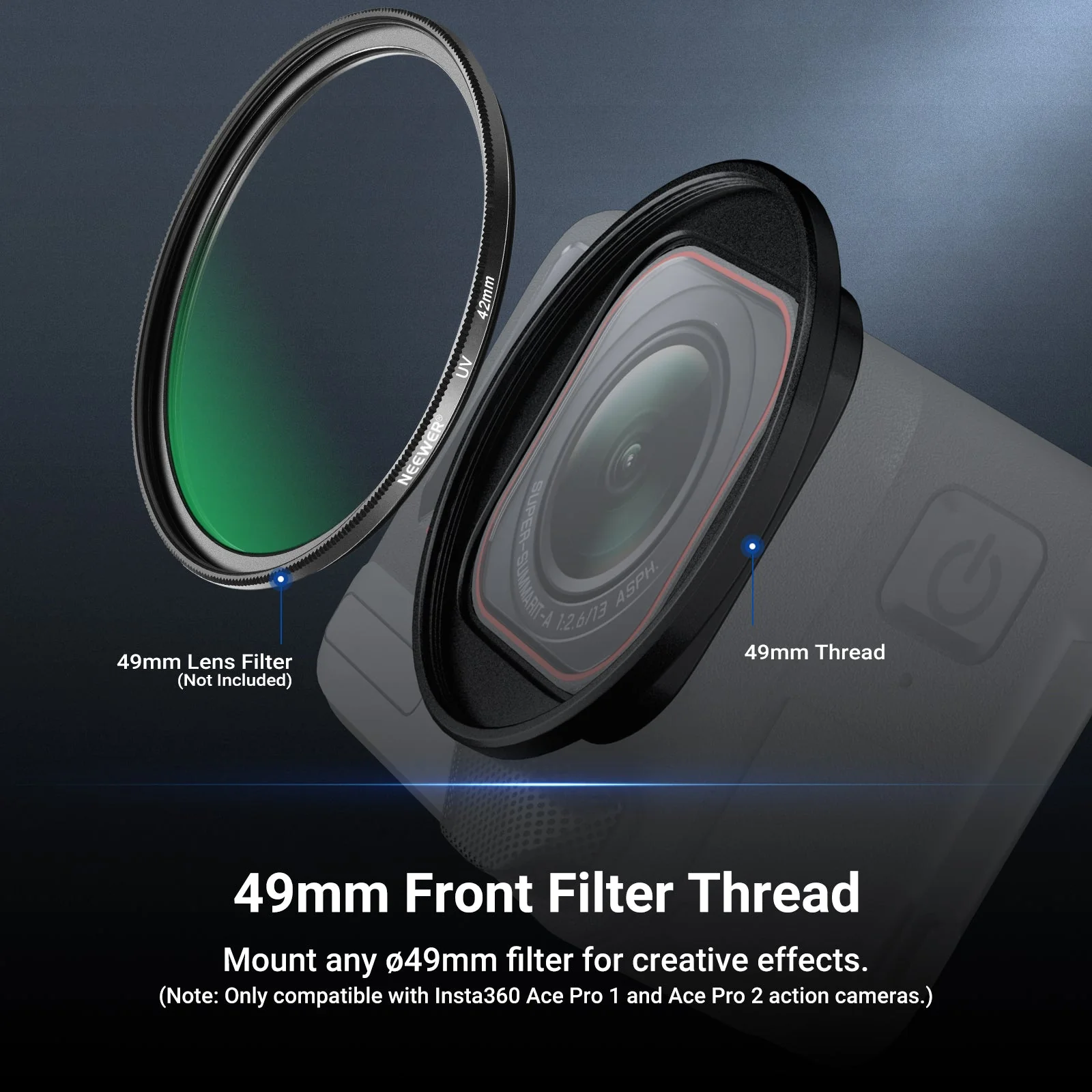 NEEWER 49mm Filter Adapter Ring Compatible with Insta360 Ace Pro 1/2 - Image 3