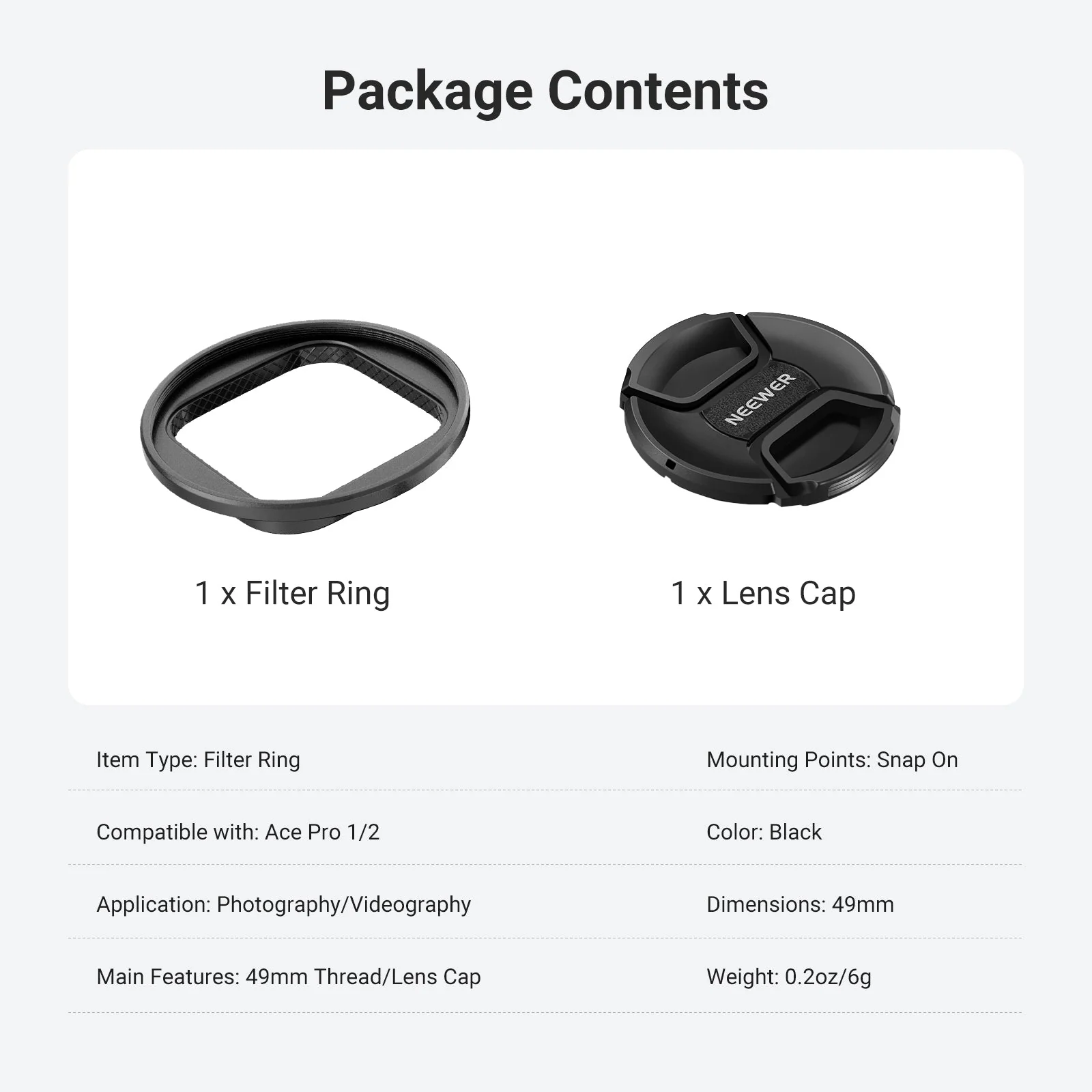 NEEWER 49mm Filter Adapter Ring Compatible with Insta360 Ace Pro 1/2 - Image 7