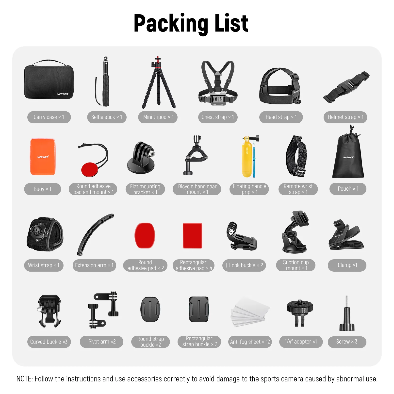 NEEWER 50 in 1 Action Camera Accessory Kit - Image 6