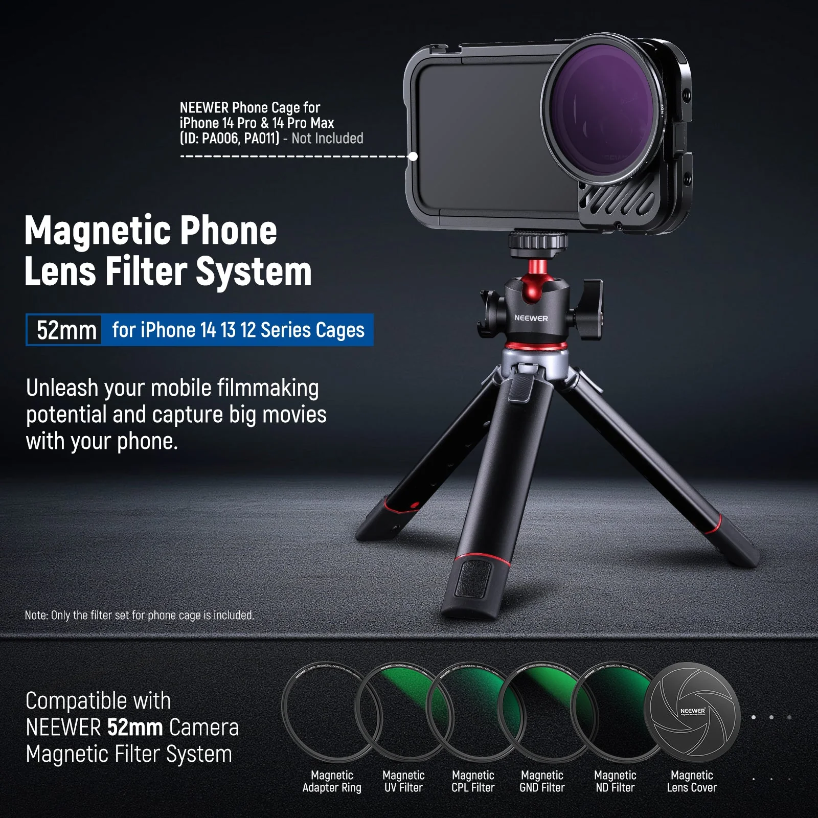 NEEWER 52mm Magnetic ND2-32 Filter with Adapter Ring for iPhone 14 Pro/Pro Max Cage - Image 3