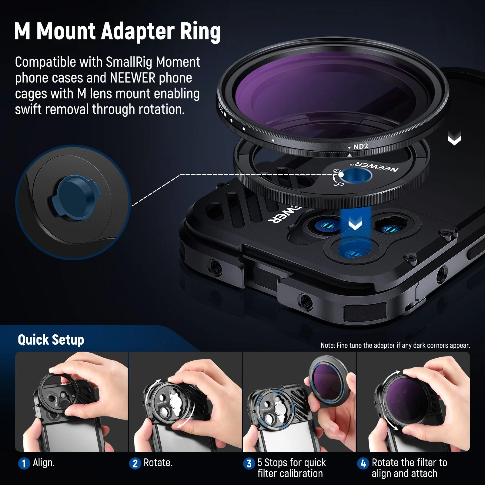 NEEWER 52mm Magnetic ND2-32 Filter with Adapter Ring for iPhone 14 Pro/Pro Max Cage - Image 5