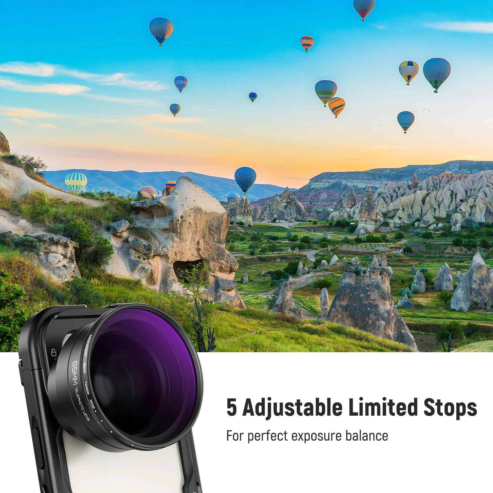 NEEWER 58mm Variable ND2-32 Filter with Lens Hood for 65mm Telephoto Phone Lens - Image 3