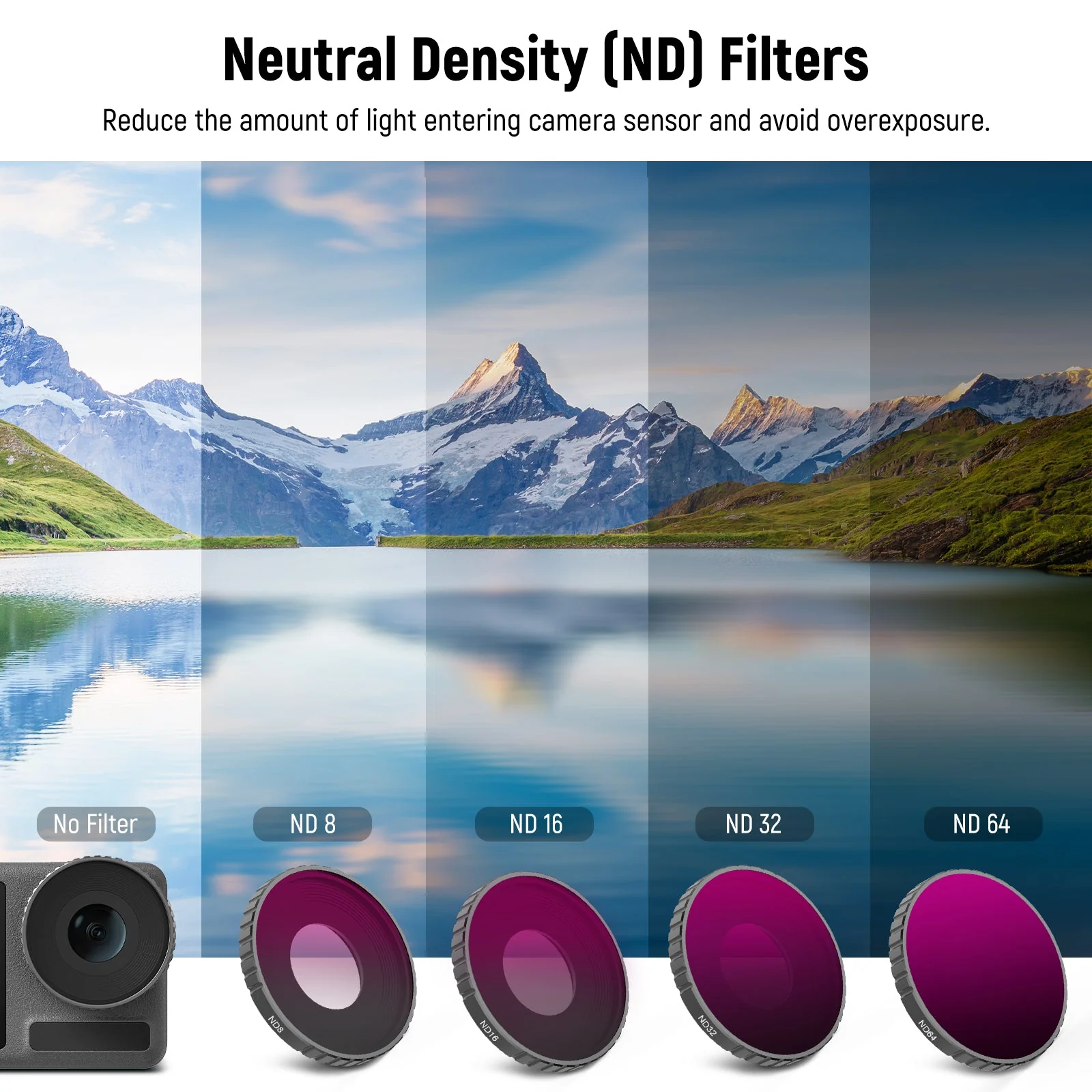 NEEWER 5PCS FL-A3 ND Filter Kit Compatible With DJI Osmo Action 3 - Image 4