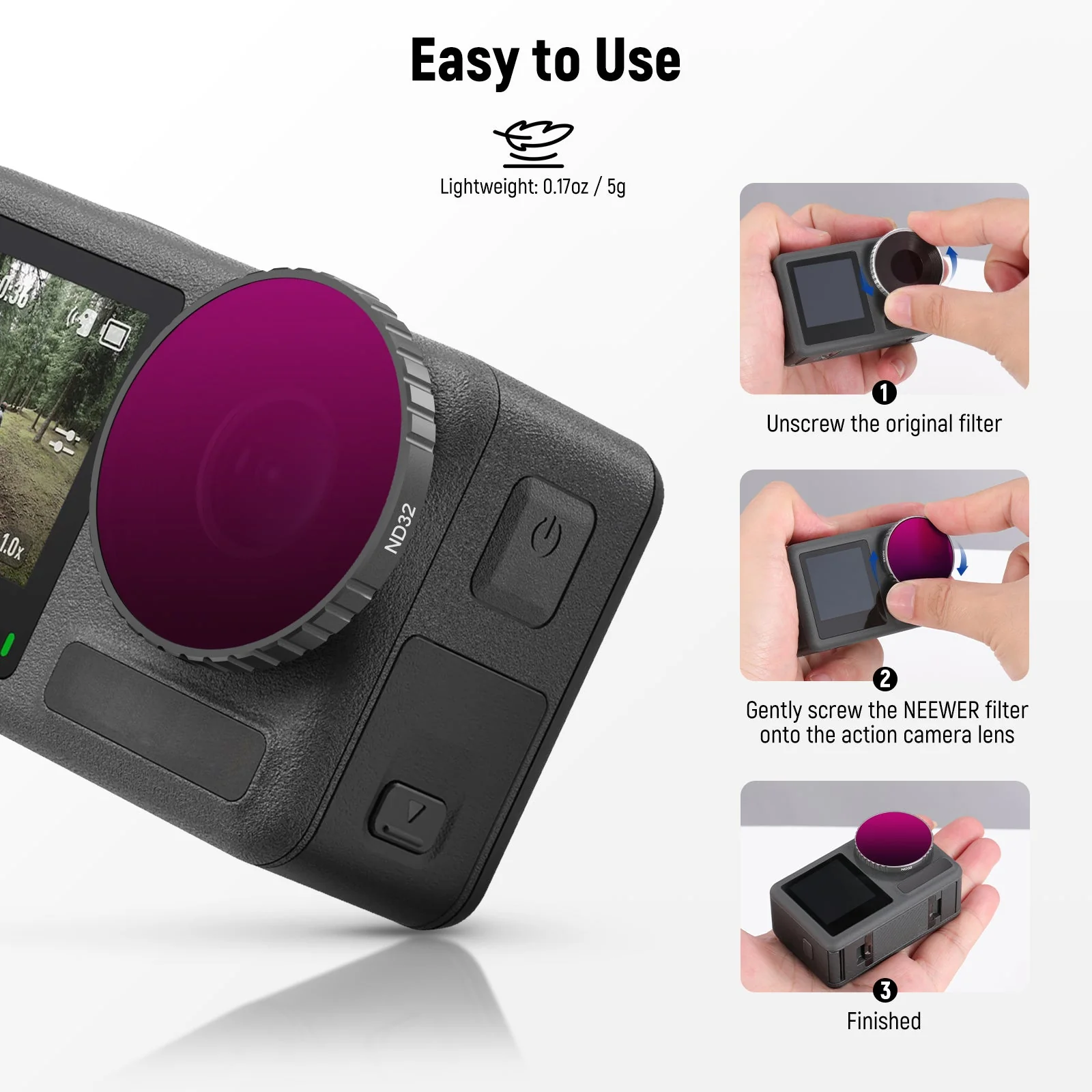 NEEWER 5PCS FL-A3 ND Filter Kit Compatible With DJI Osmo Action 3 - Image 6