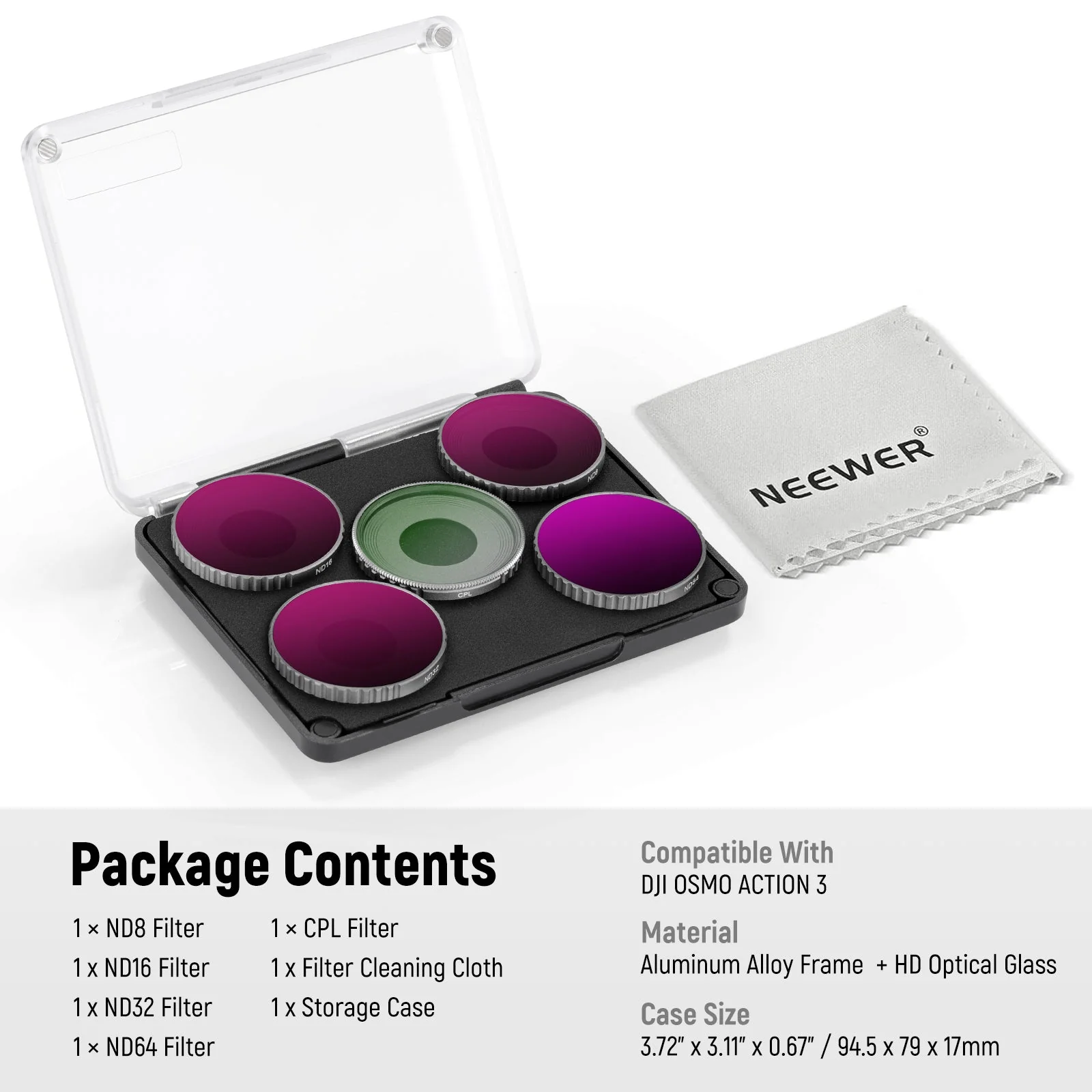 NEEWER 5PCS FL-A3 ND Filter Kit Compatible With DJI Osmo Action 3 - Image 8