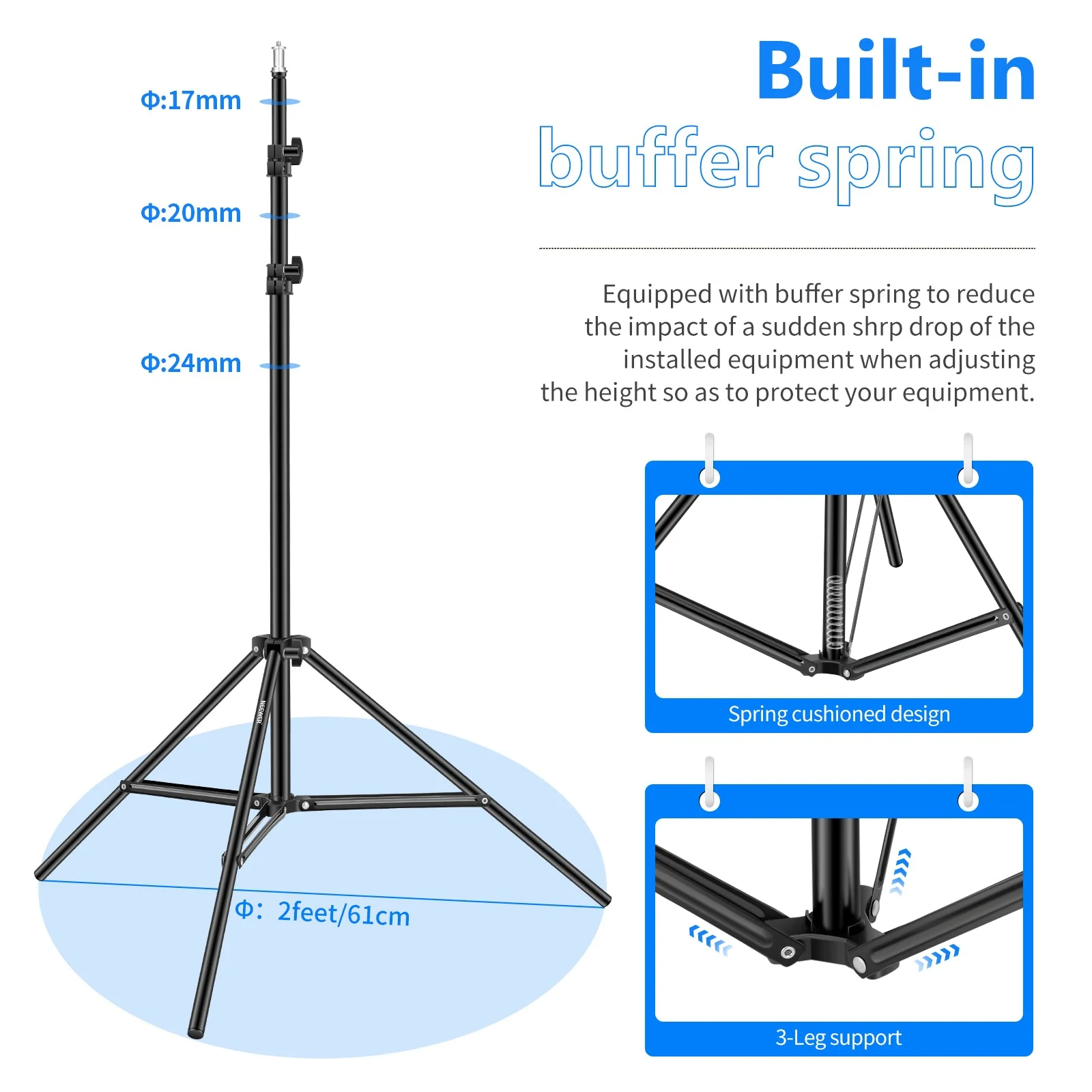NEEWER 190cm Collapsible Metal Photography Light Stand with Bag - Image 2