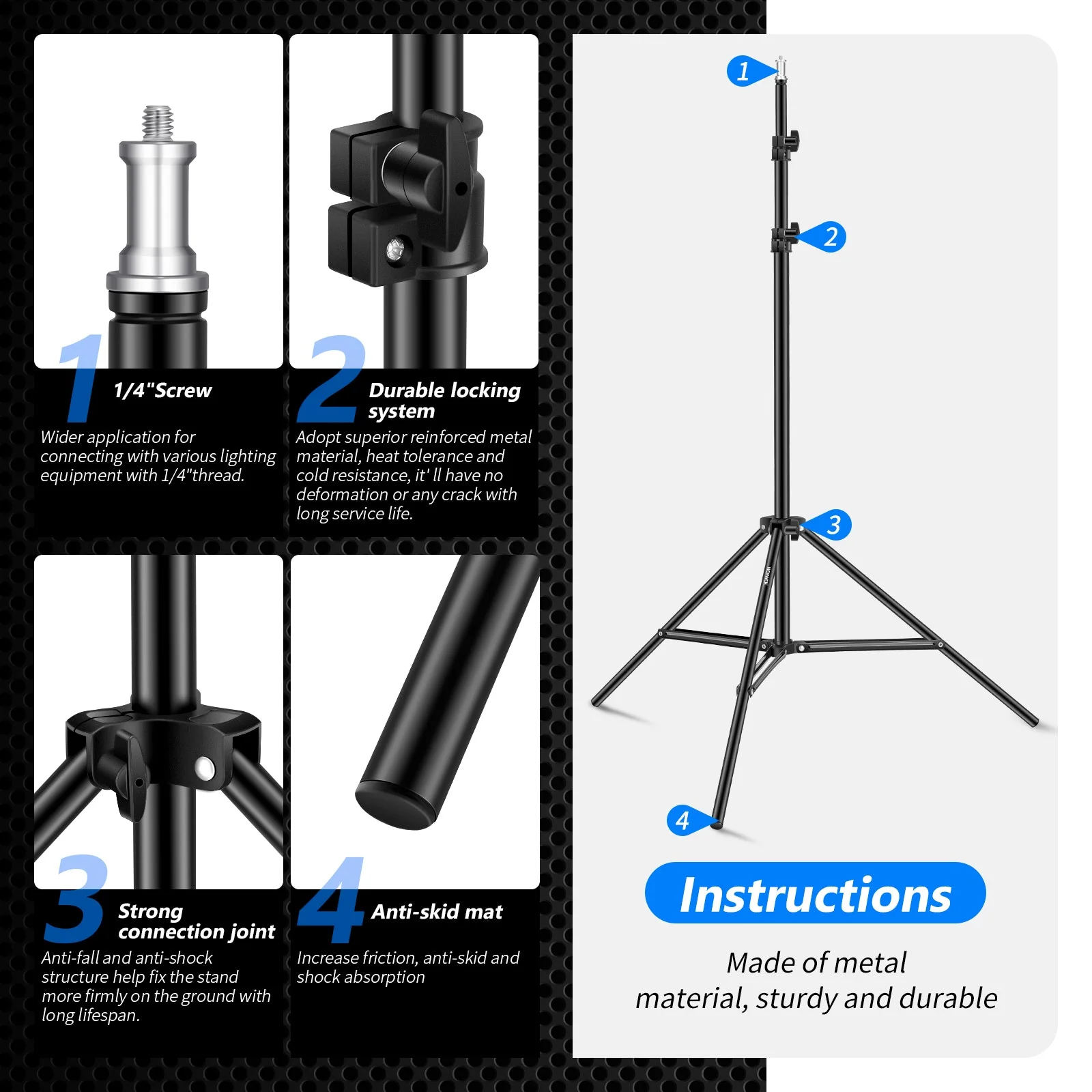 NEEWER 190cm Collapsible Metal Photography Light Stand with Bag - Image 7