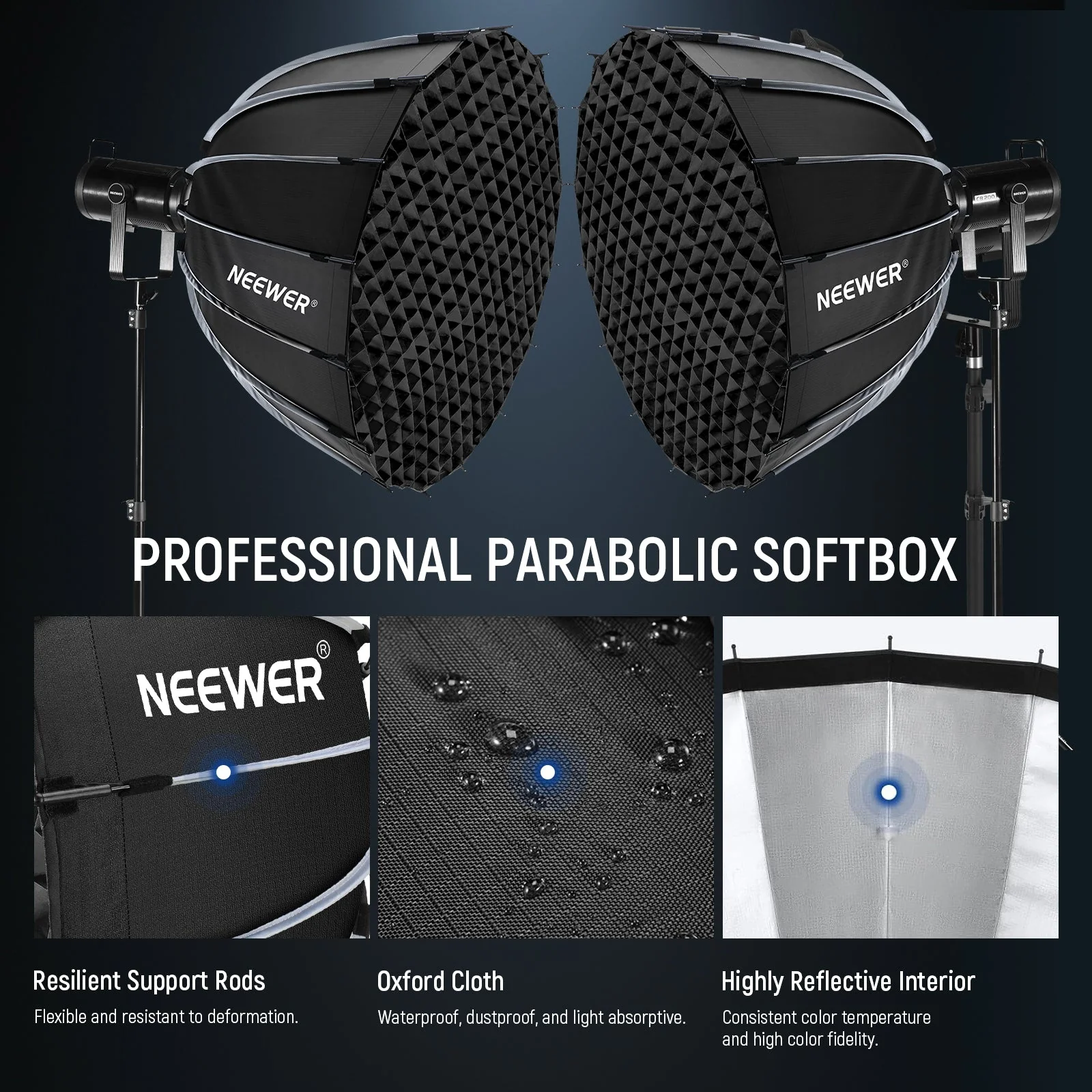 NEEWER NS71P 60cm/90cm/120cm Quick Release Parabolic Softbox - Image 14