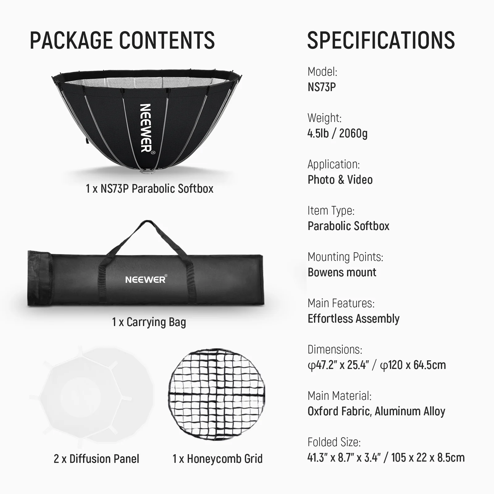 NEEWER NS71P 60cm/90cm/120cm Quick Release Parabolic Softbox - Image 27