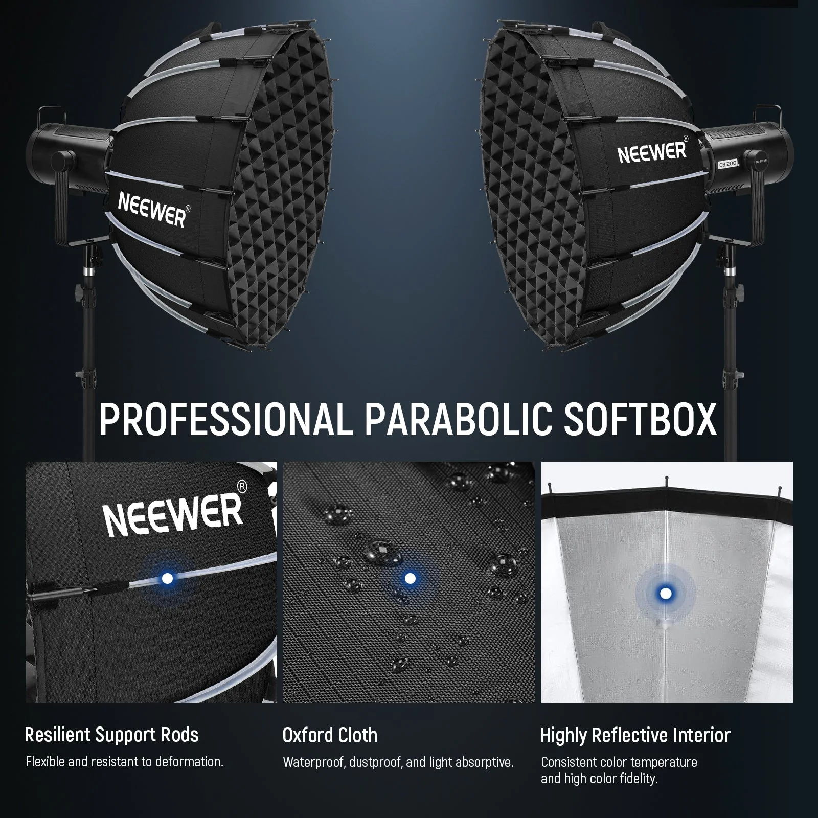 NEEWER NS71P 60cm/90cm/120cm Quick Release Parabolic Softbox - Image 3