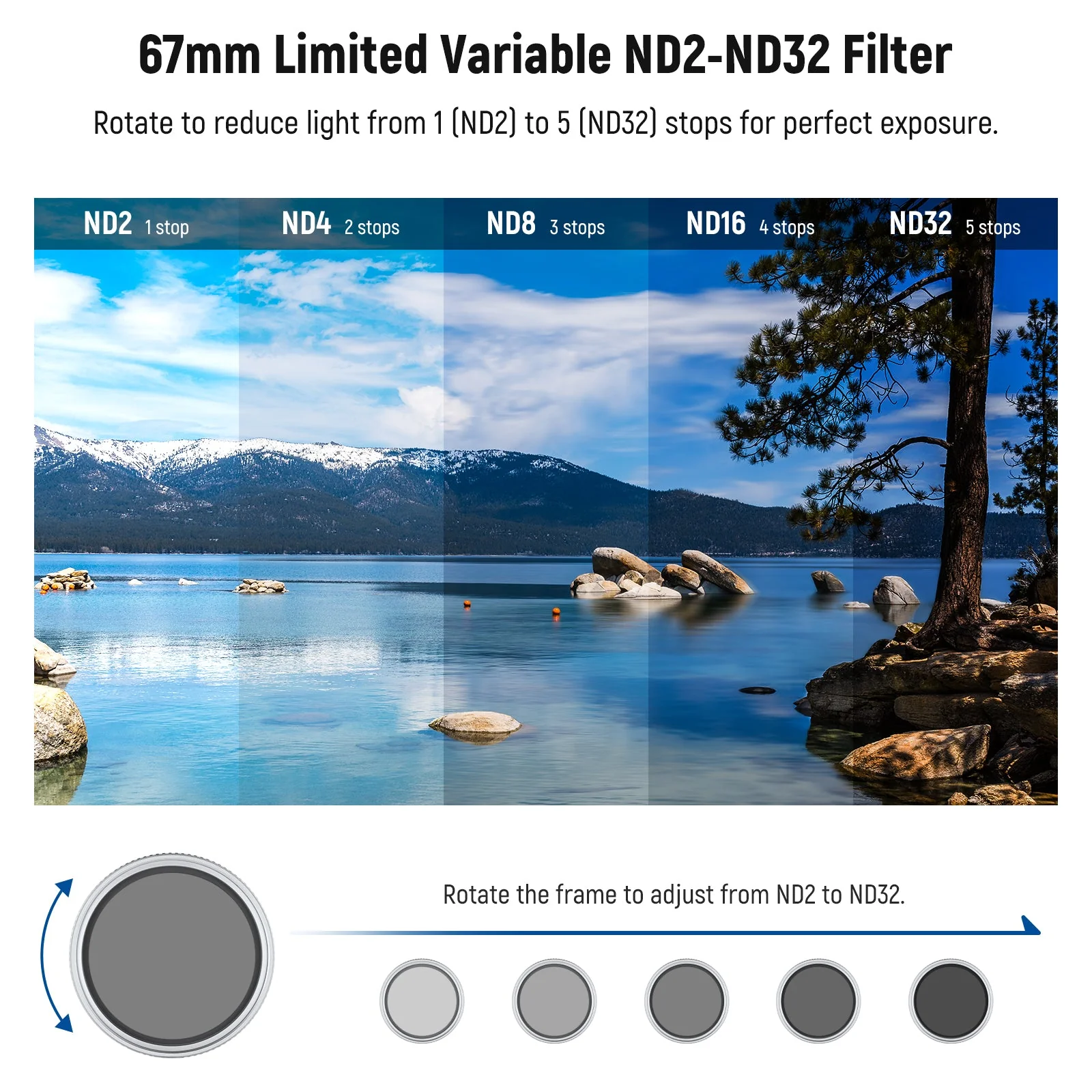 NEEWER 67mm HD Variable ND2-32 Filter for Camera & Phone - Image 3