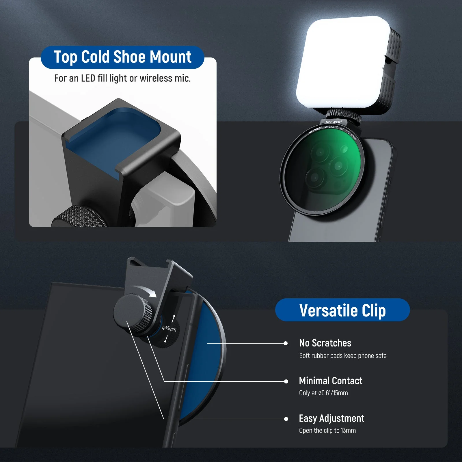 NEEWER 67mm Magnetic CPL Phone Filter with Phone Clip - Image 6