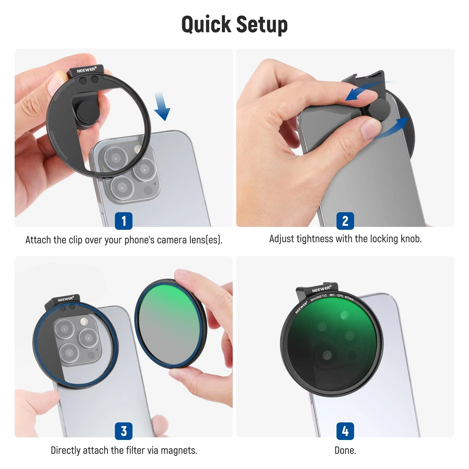 NEEWER 67mm Magnetic CPL Phone Filter with Phone Clip - Image 8