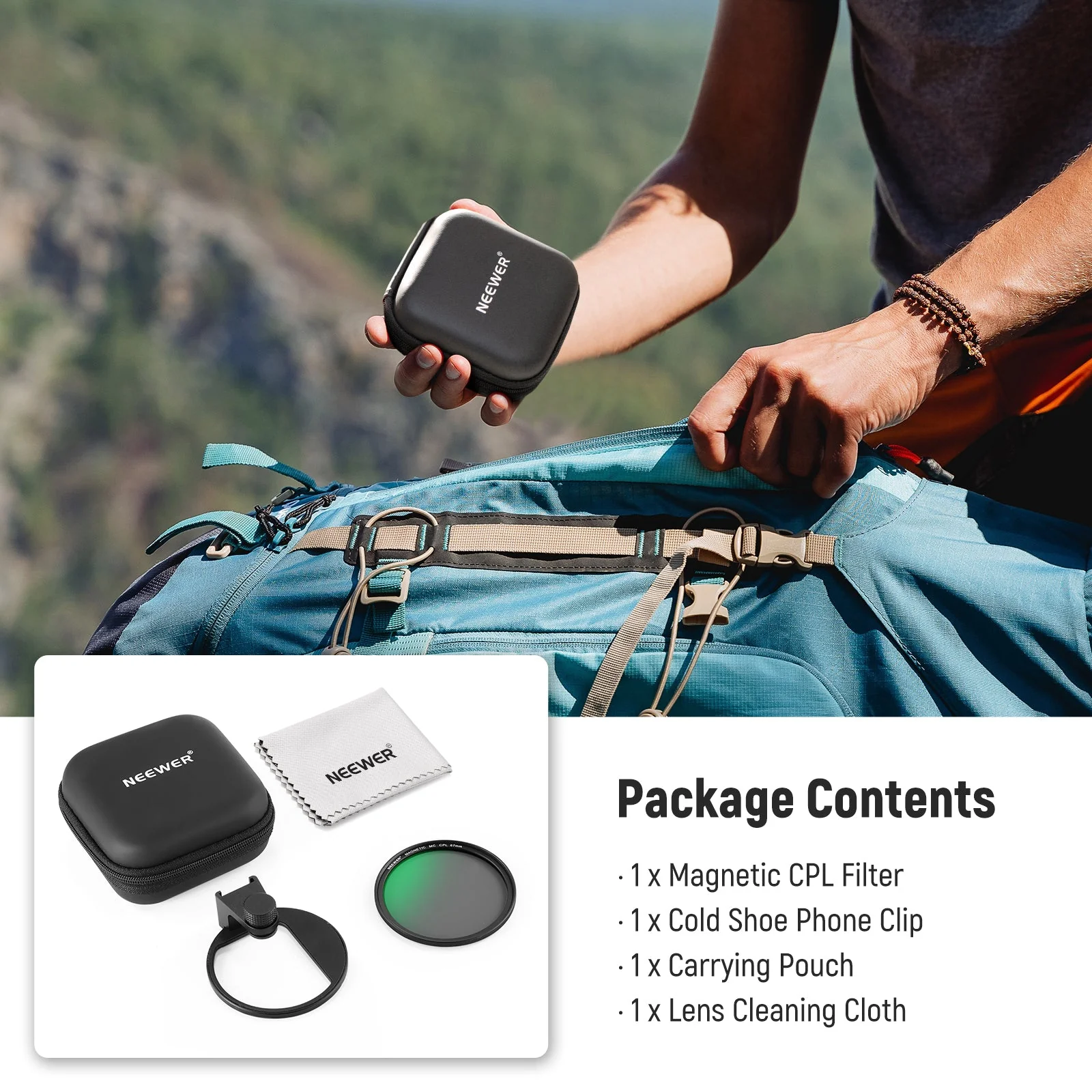 NEEWER 67mm Magnetic CPL Phone Filter with Phone Clip - Image 9