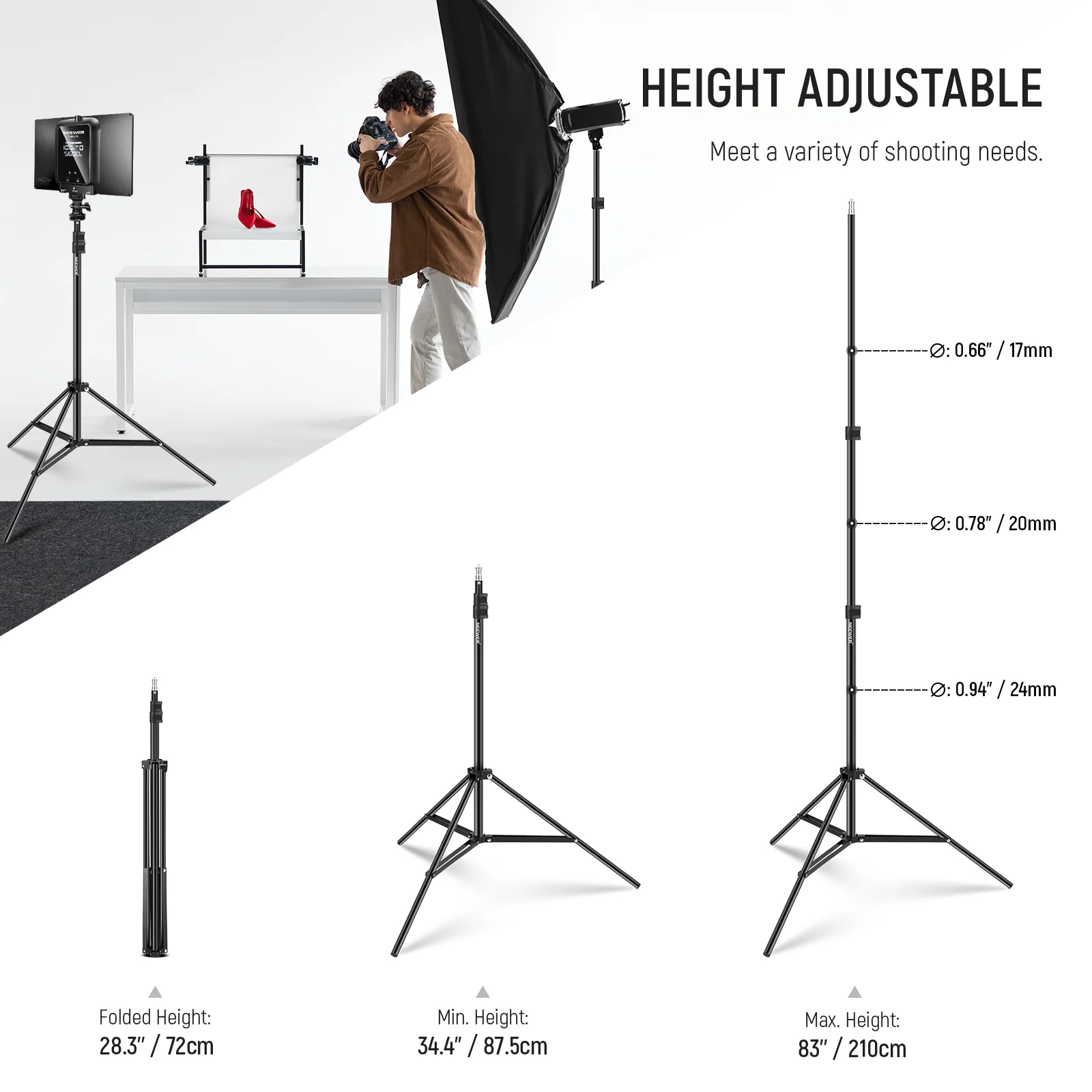 NEEWER 2 Pack ST210 210cm Aluminum Photography Light Stand - Image 3