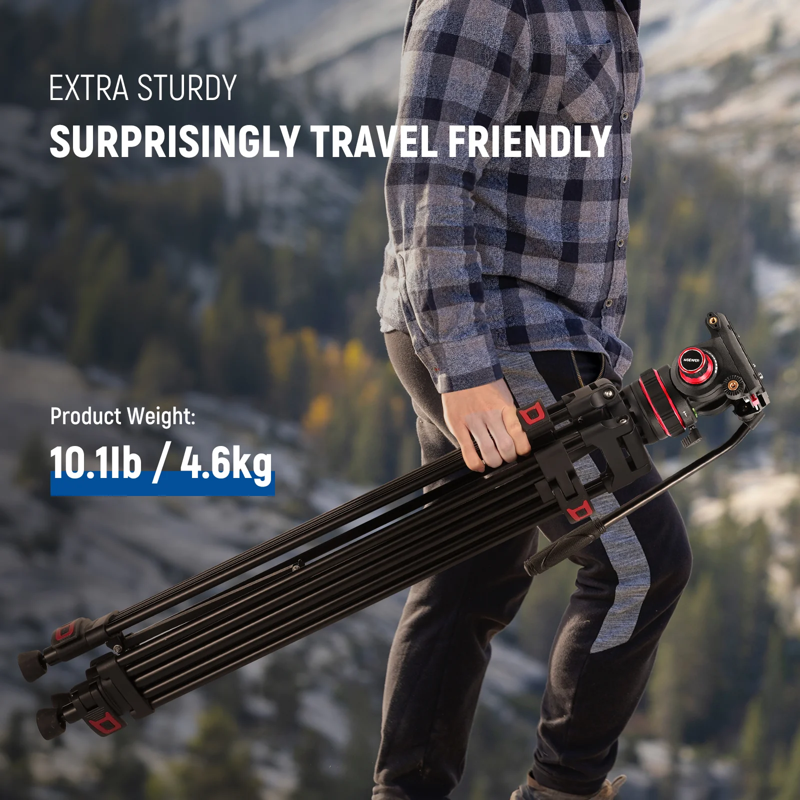 NEEWER TP75 74" Aluminum Video Tripod with Adjustable Damping Fluid Head - Image 7