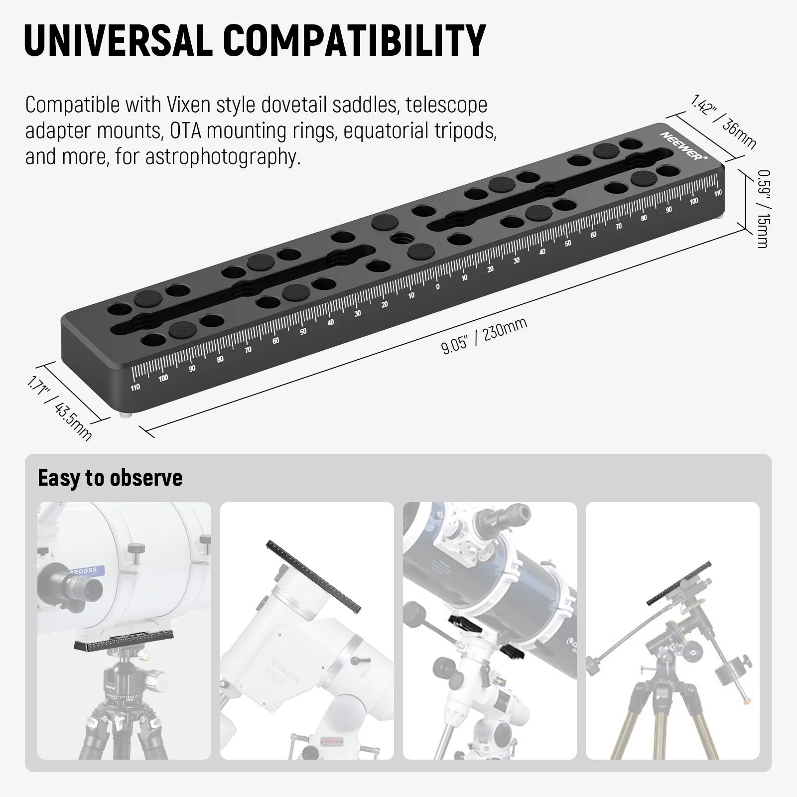 NEEWER QR003 9"/230mm Rail Bar Vixen Style Dovetail Plate - Image 3