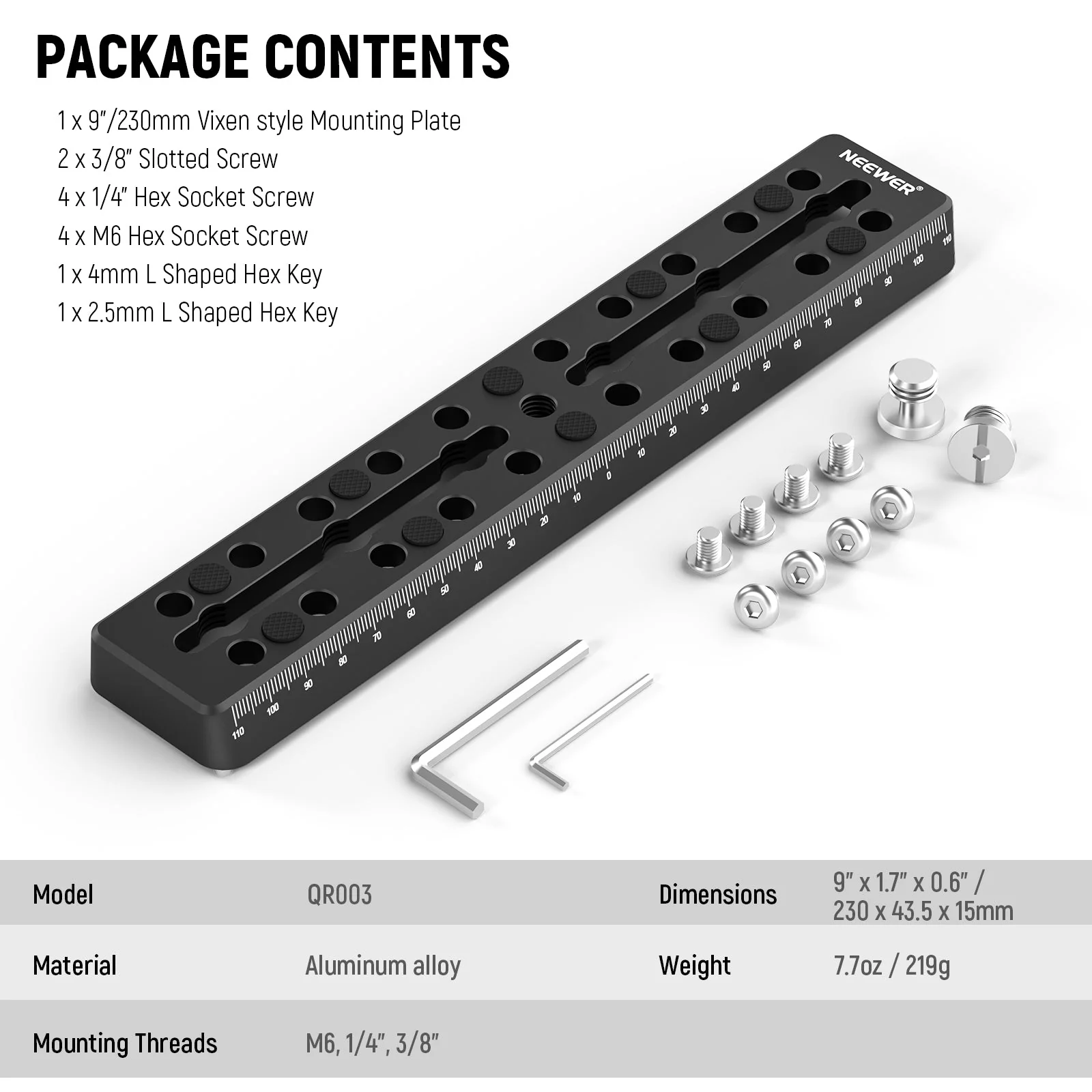 NEEWER QR003 9"/230mm Rail Bar Vixen Style Dovetail Plate - Image 8