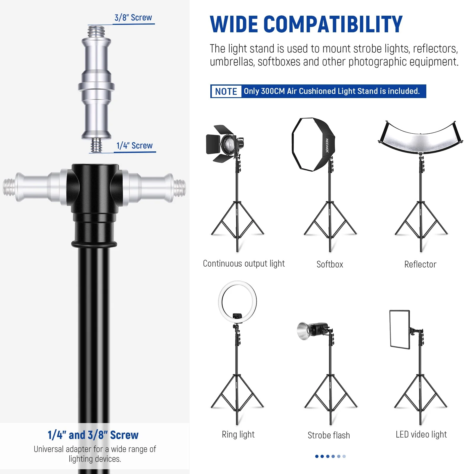 NEEWER 9.8ft/3m Heavy Duty Metal Air Cushioned Light Stand - Image 2