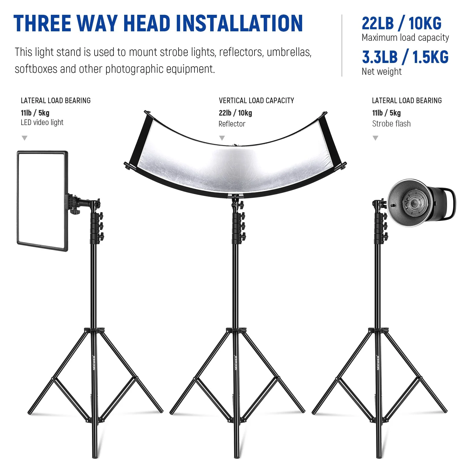 NEEWER 9.8ft/3m Heavy Duty Metal Air Cushioned Light Stand - Image 4