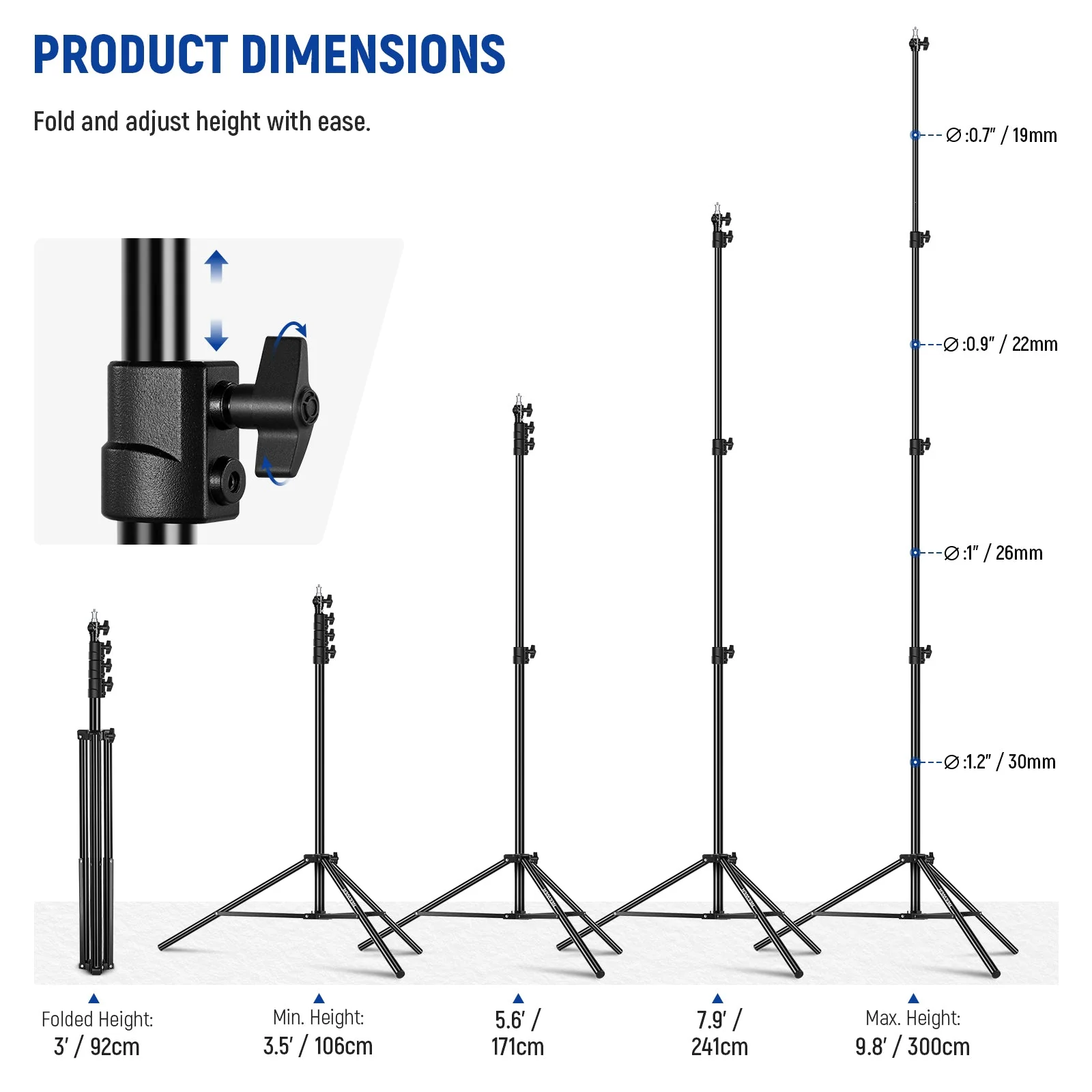 NEEWER 9.8ft/3m Heavy Duty Metal Air Cushioned Light Stand - Image 6
