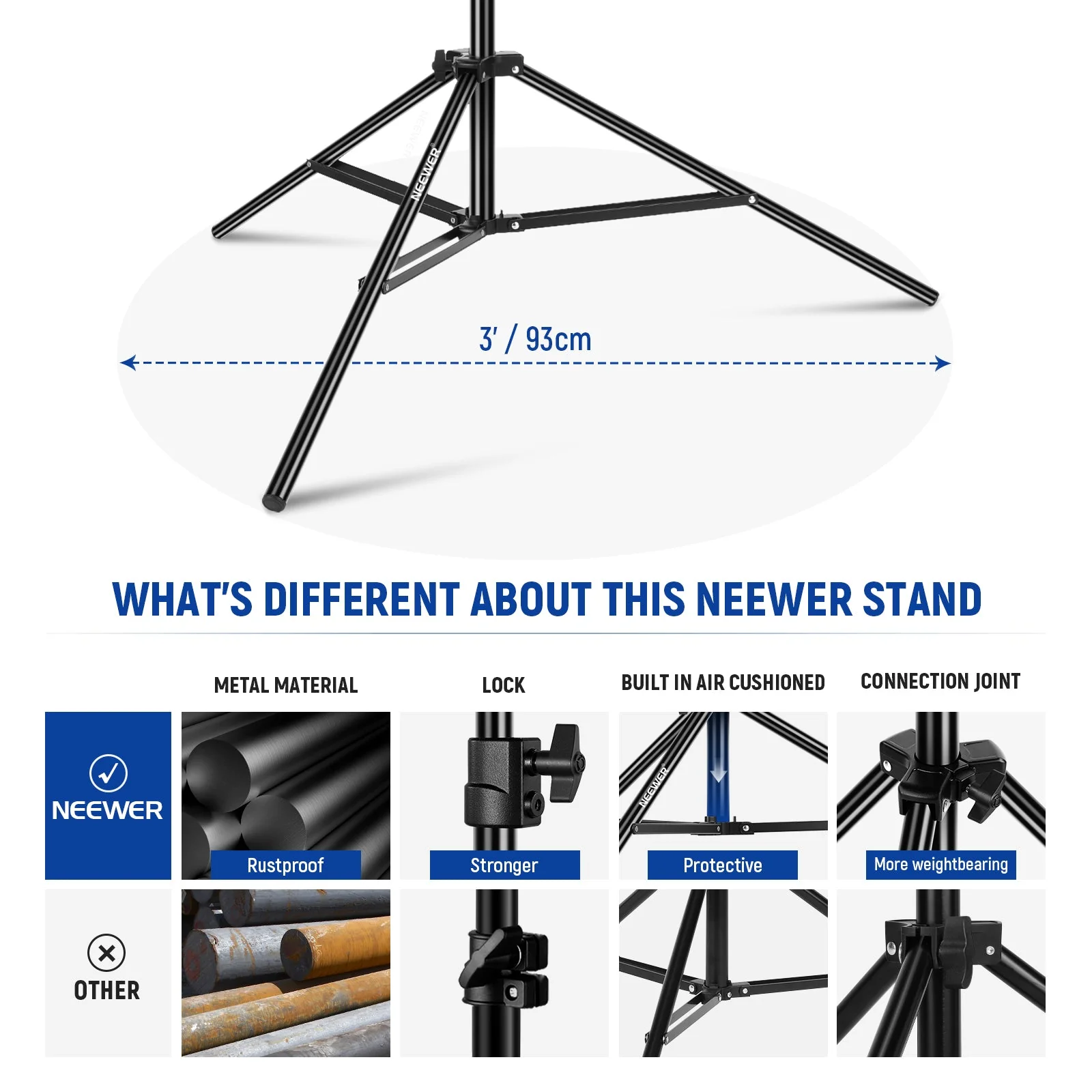 NEEWER 9.8ft/3m Heavy Duty Metal Air Cushioned Light Stand - Image 7
