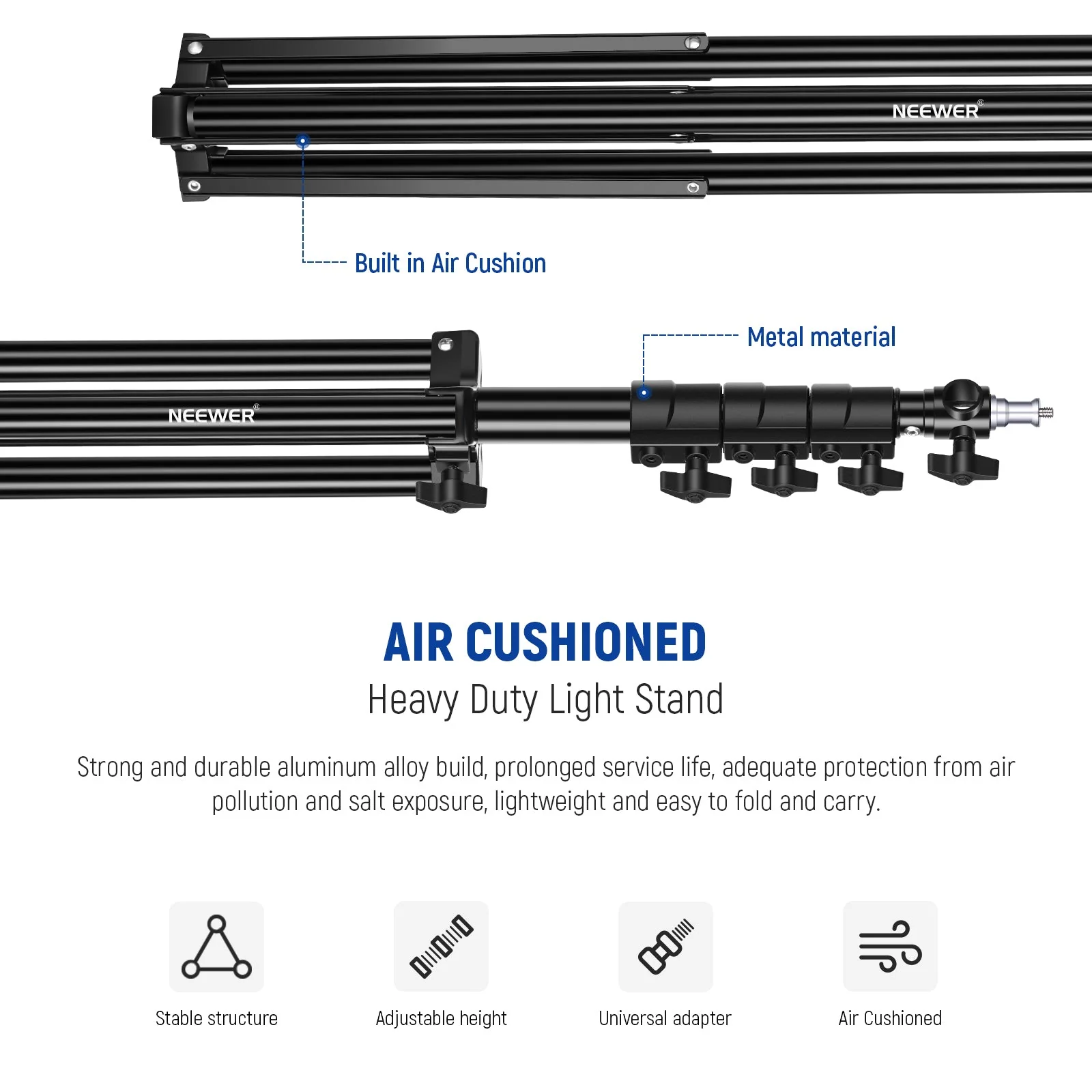 NEEWER 9.8ft/3m Heavy Duty Metal Air Cushioned Light Stand - Image 8