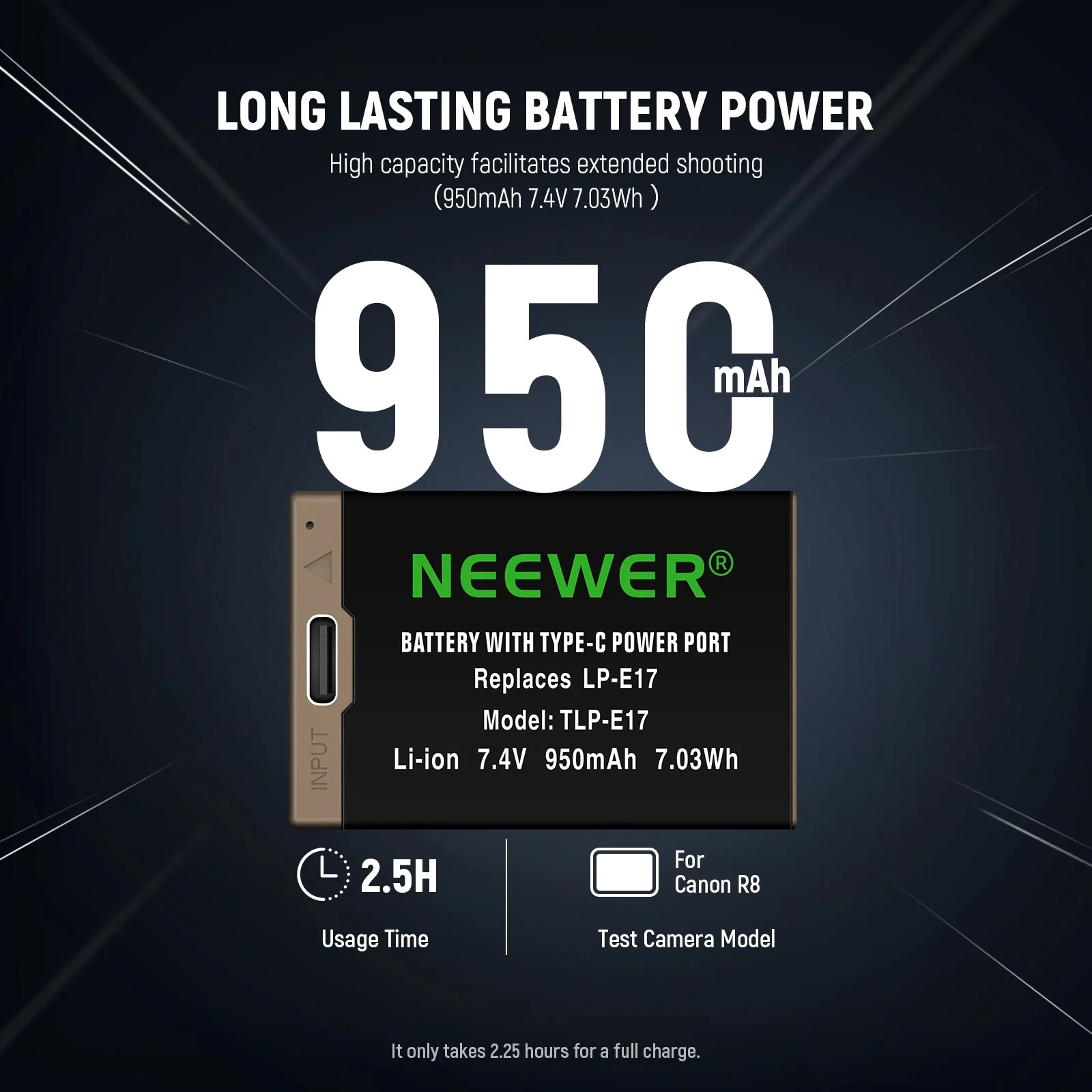 NEEWER 950mAh LP-E17 Canon Replacement Camera Battery - Image 3