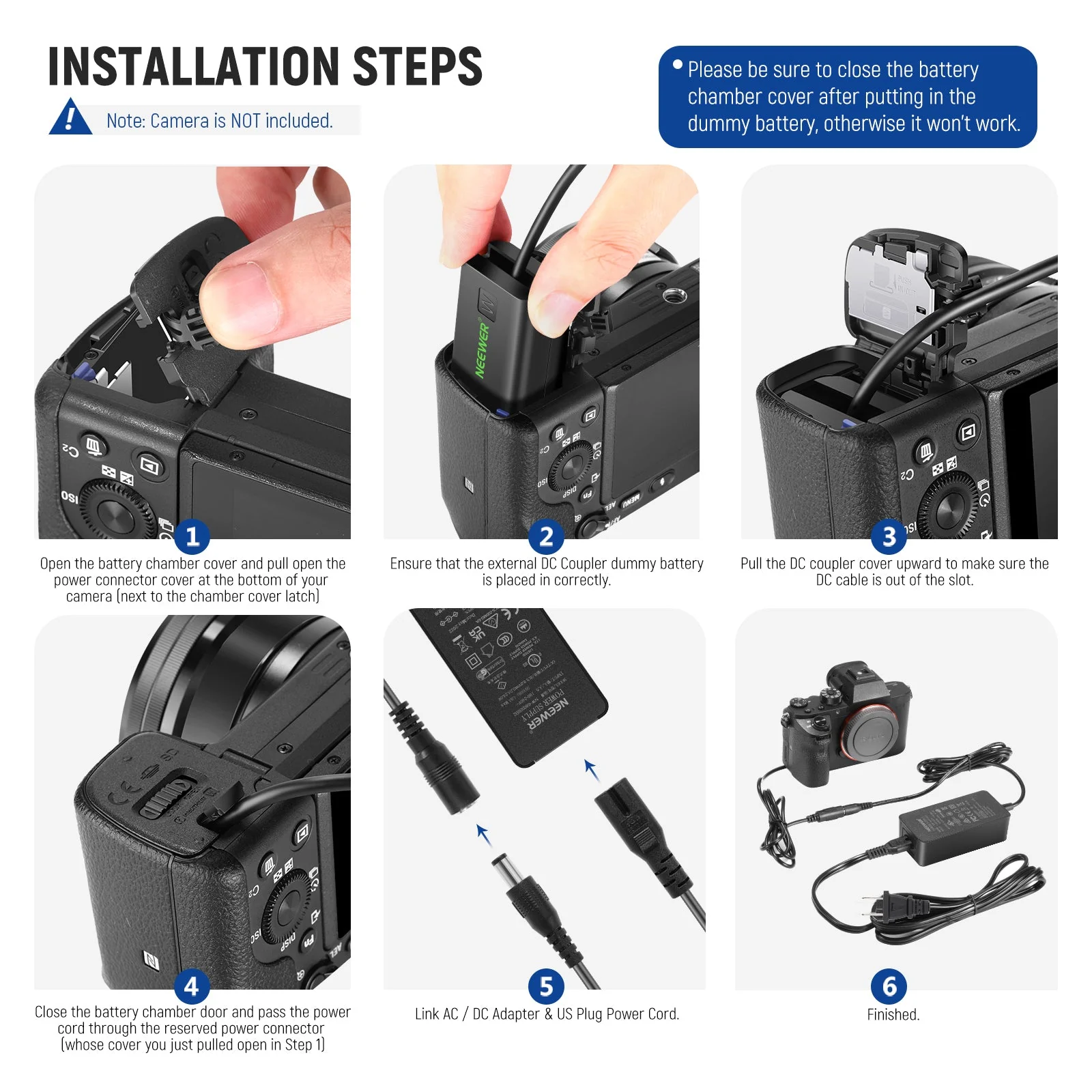 NEEWER NP-FW50 DC Coupler Dummy Battery Charger Set for SONY - Image 3