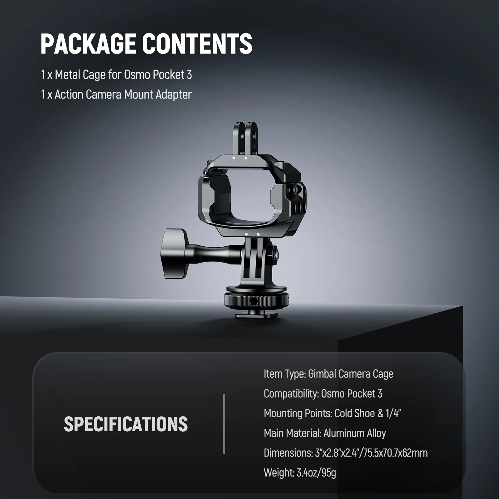 NEEWER AC009 Action Camera Metal Cage For DJI Osmo Pocket 3 - Image 4
