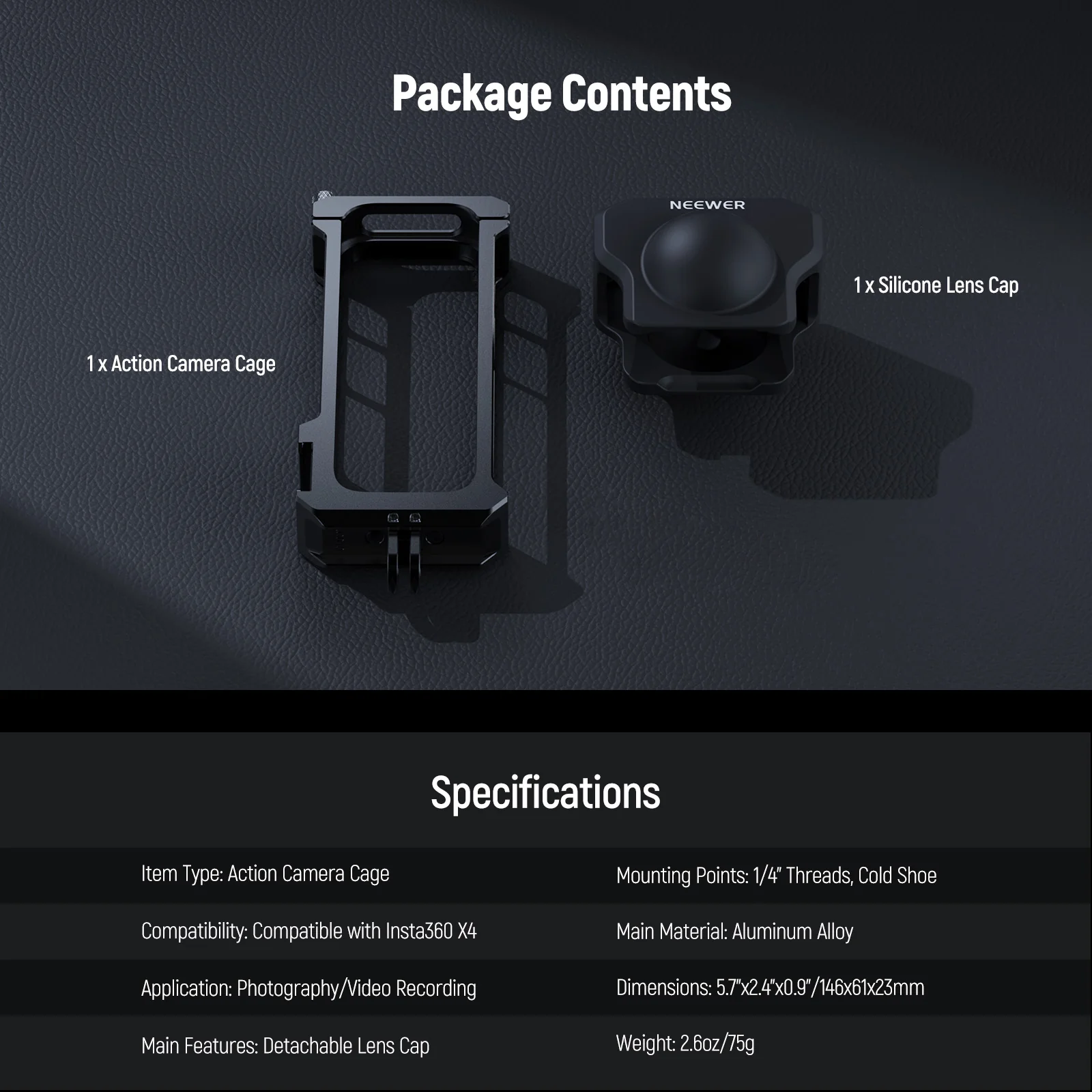 NEEWER AC010 Action Camera Cage with Cap For Insta360 X4 - Image 7