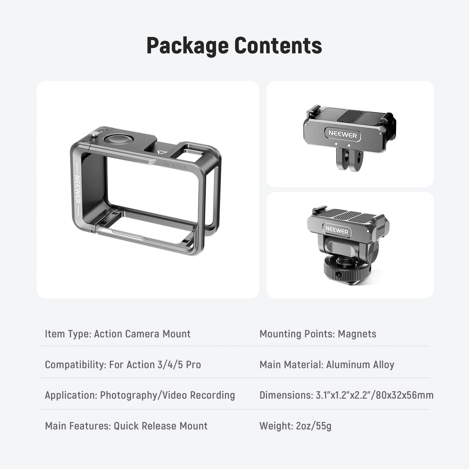 NEEWER AC011+AC012+ AC014 Action Camera Cage Kit For DJI Action 5 Pro/4/3 - Image 7
