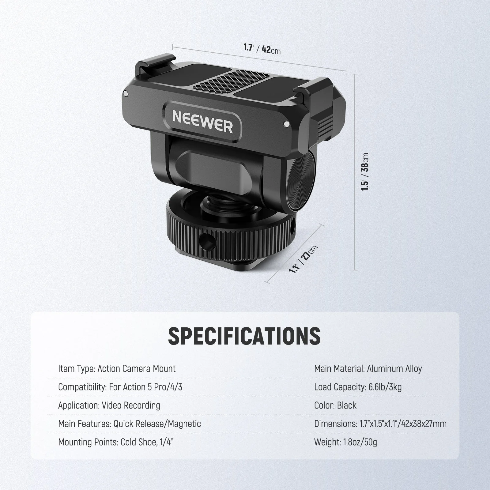 NEEWER AC012 Magnetic Cold Shoe Mount For DJI Osmo 360/Action 5 Pro/4/3 - Image 10