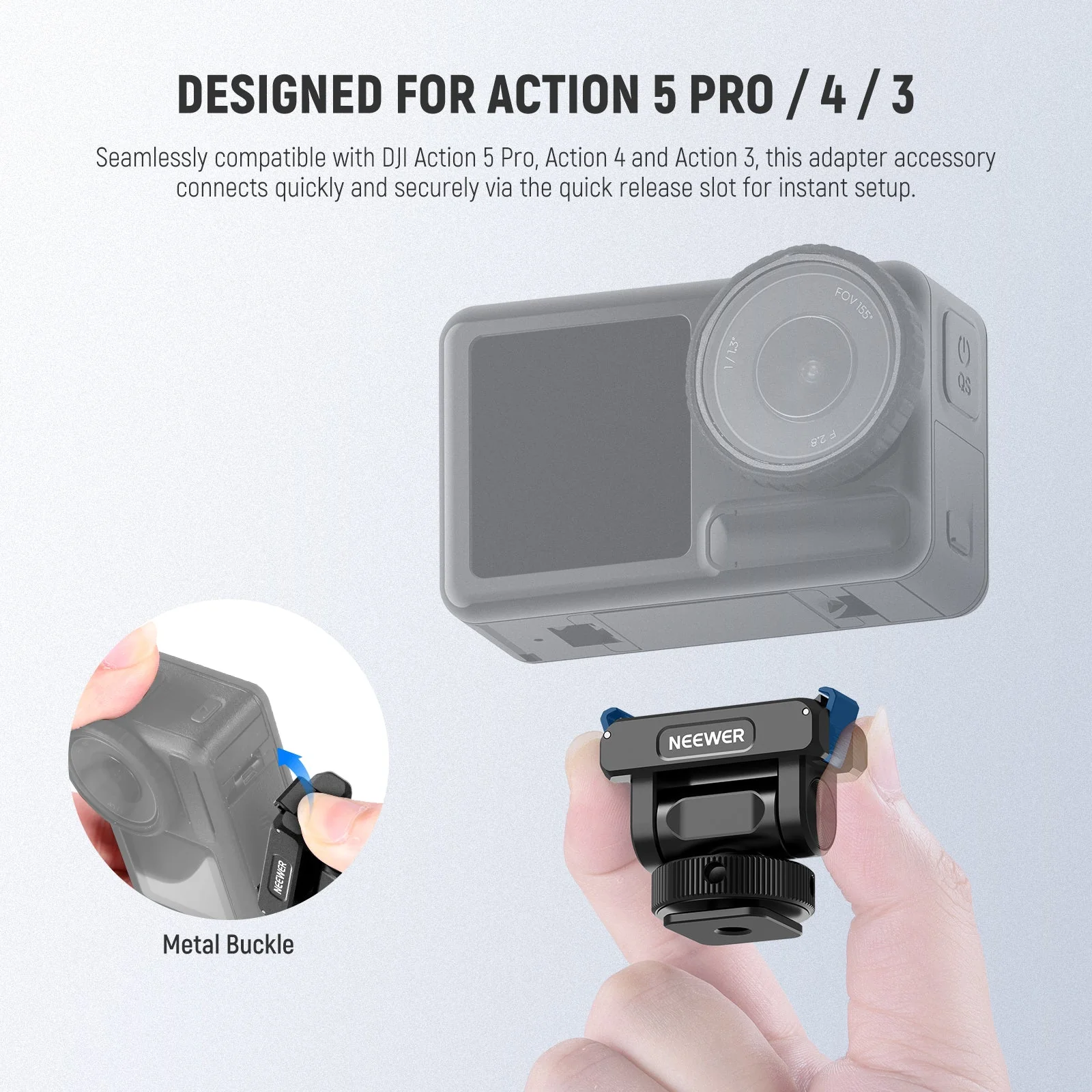 NEEWER AC012 Magnetic Cold Shoe Mount For DJI Osmo 360/Action 5 Pro/4/3 - Image 3