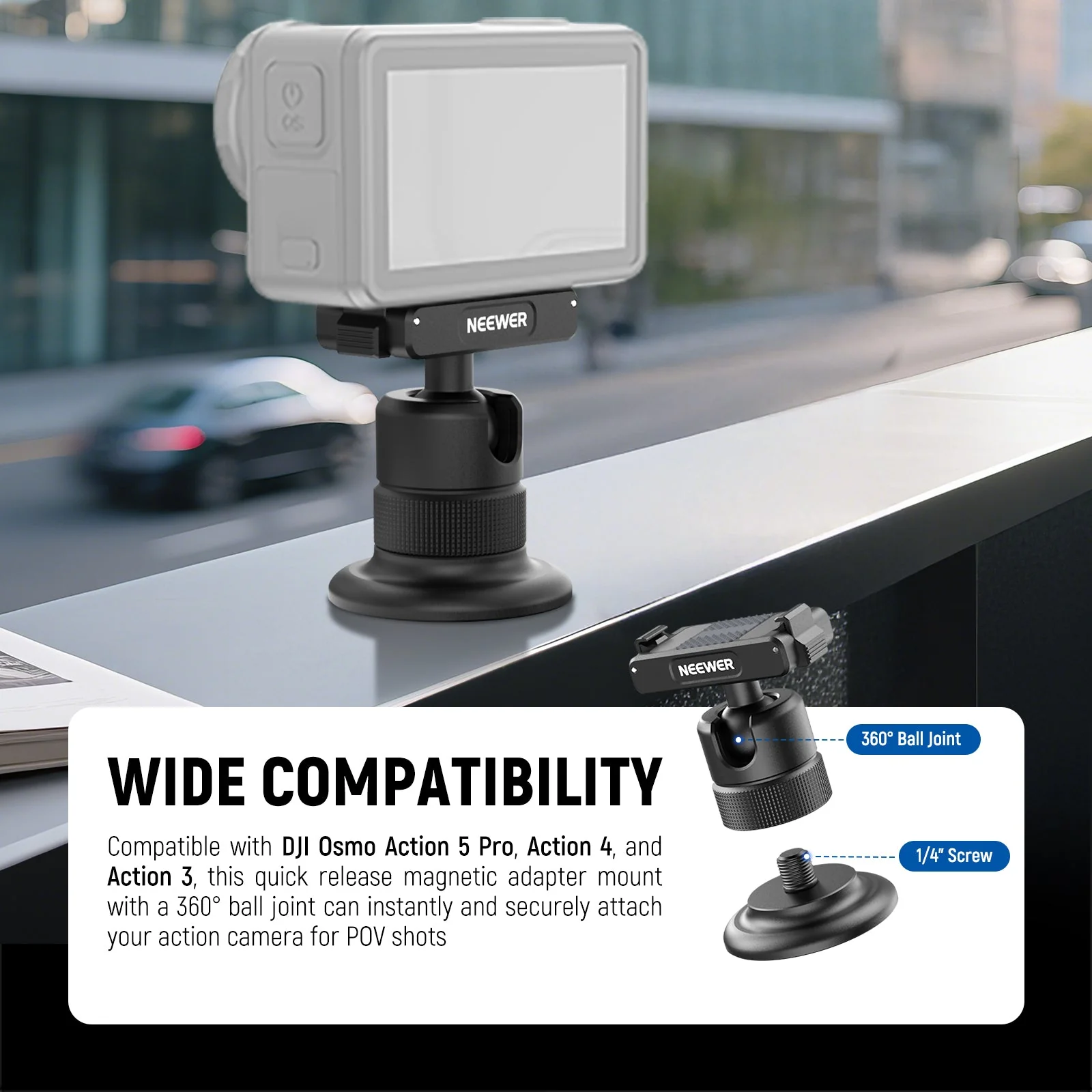 NEEWER AC013 Magnetic Camera Mount For DJI Osmo 360 Action 5 Pro/4/3 - Image 2